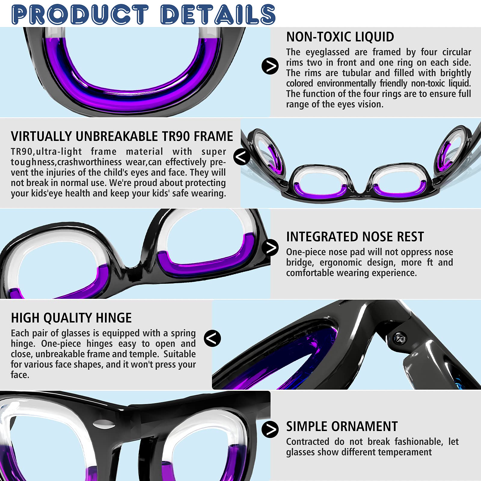 Hion Kids Anti-Motion Sickness Smart Glasses – Ultra-Light Travel Glasses for 3-8 Year Olds (White)