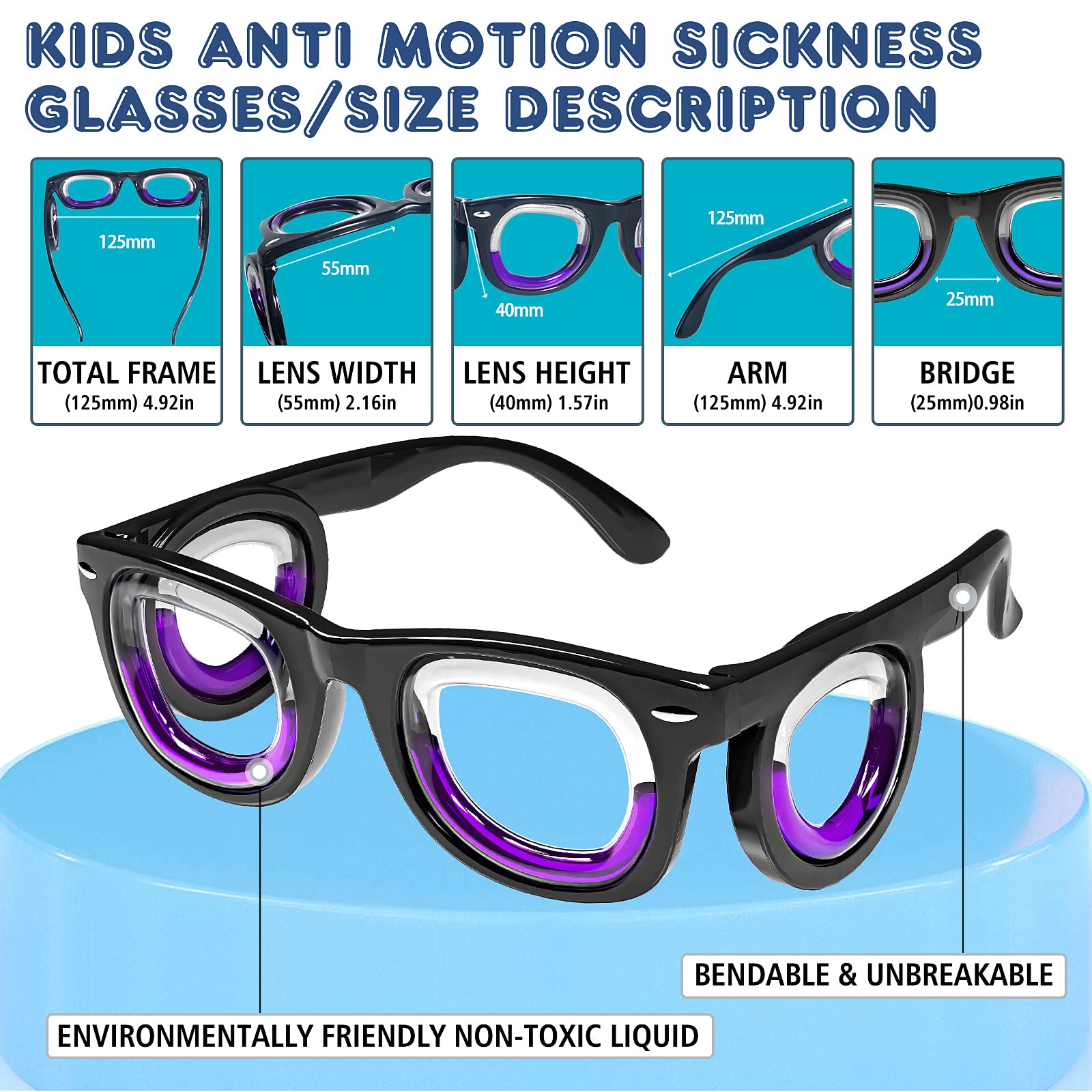 Hion Kids Anti-Motion Sickness Smart Glasses – Ultra-Light Travel Glasses for 3-8 Year Olds (White)