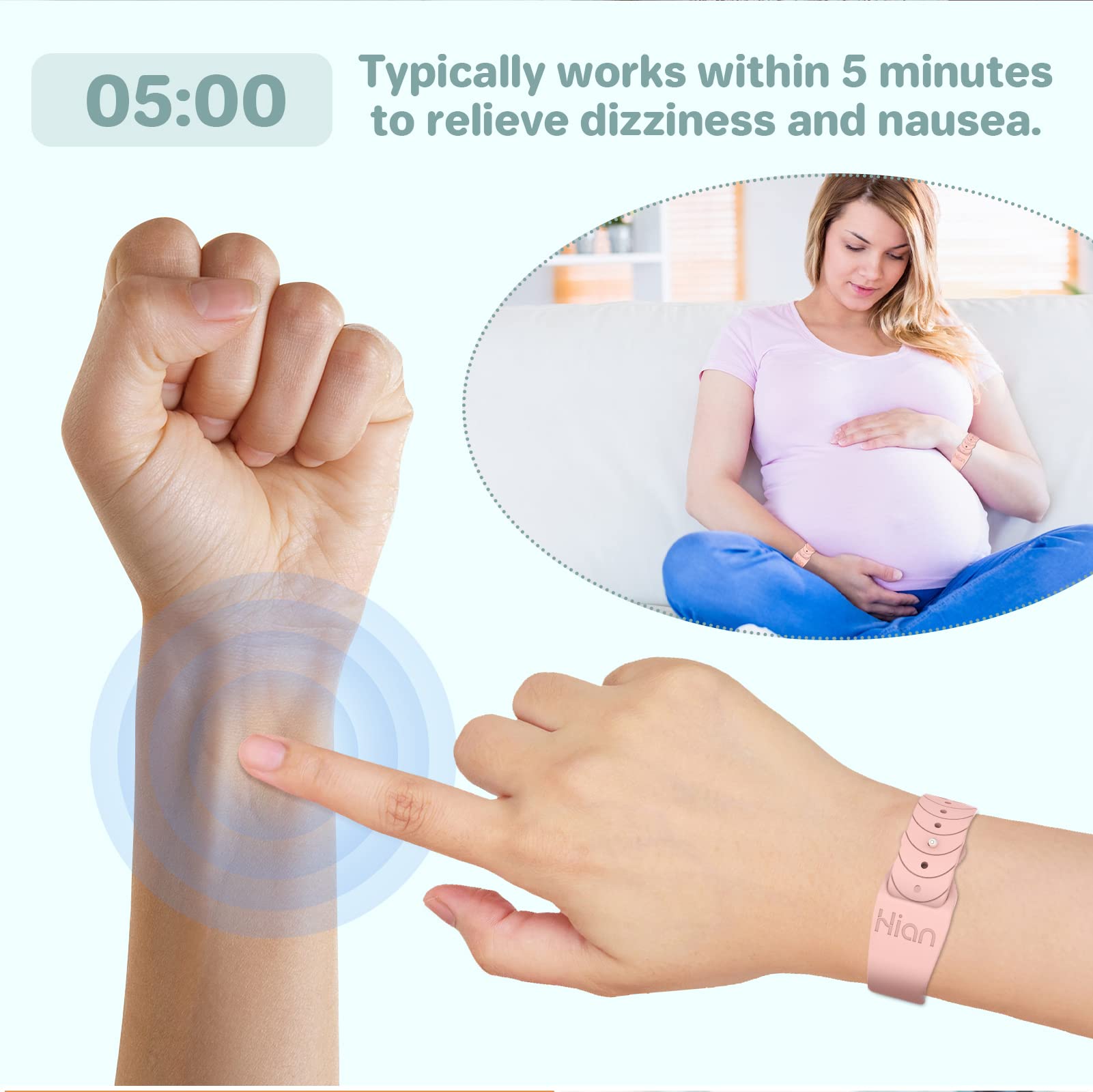 Hion Motion Sickness Bracelets – Sea Sickness Wristbands for Travel, Morning Sickness & Nausea (2 Pairs, White)