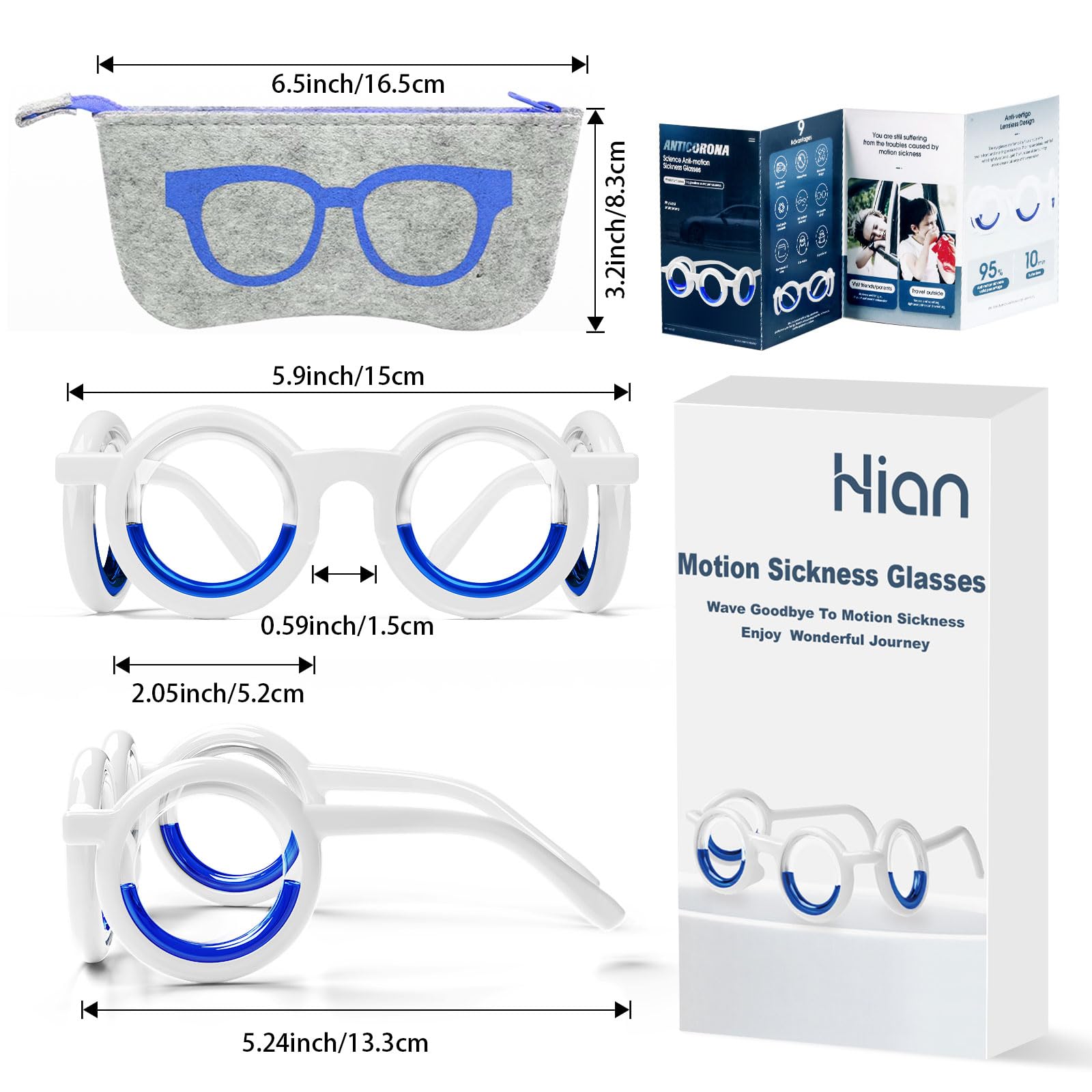 Hion Motion Sickness Glasses – Drug-Free Travel Sickness Relief (Blue)