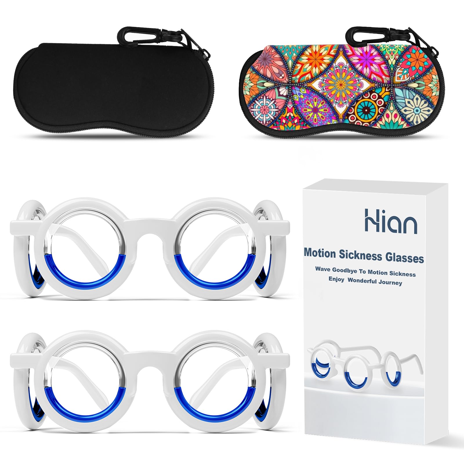 Hion Motion Sickness Glasses – Ultra-Light 2-Pair Travel Relief for Cars, Boats, Planes