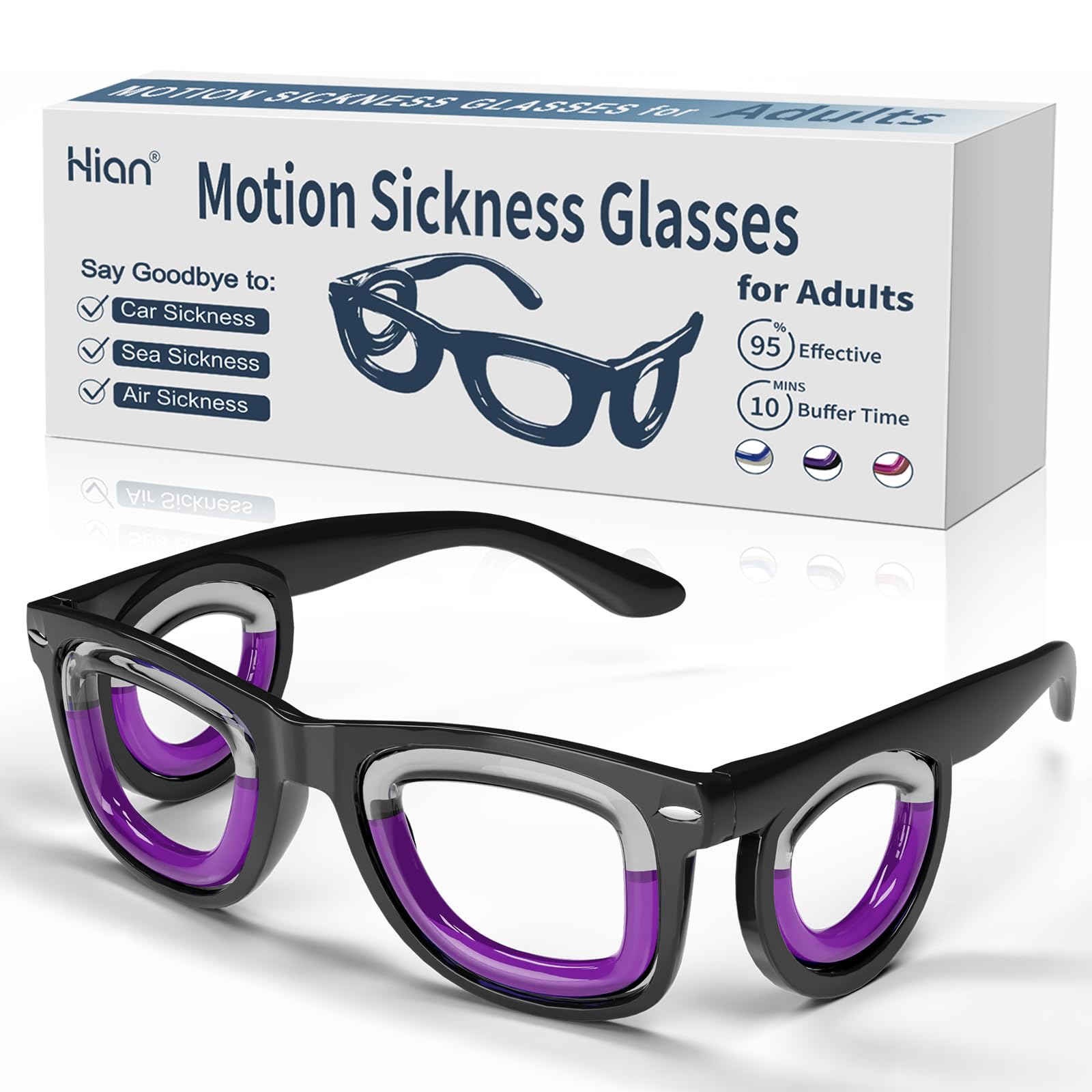 Hion Adult Anti-Motion Sickness Smart Glasses | Ultra-Light Liquid Glasses for Travel (Cars, Planes, Sea) – Black