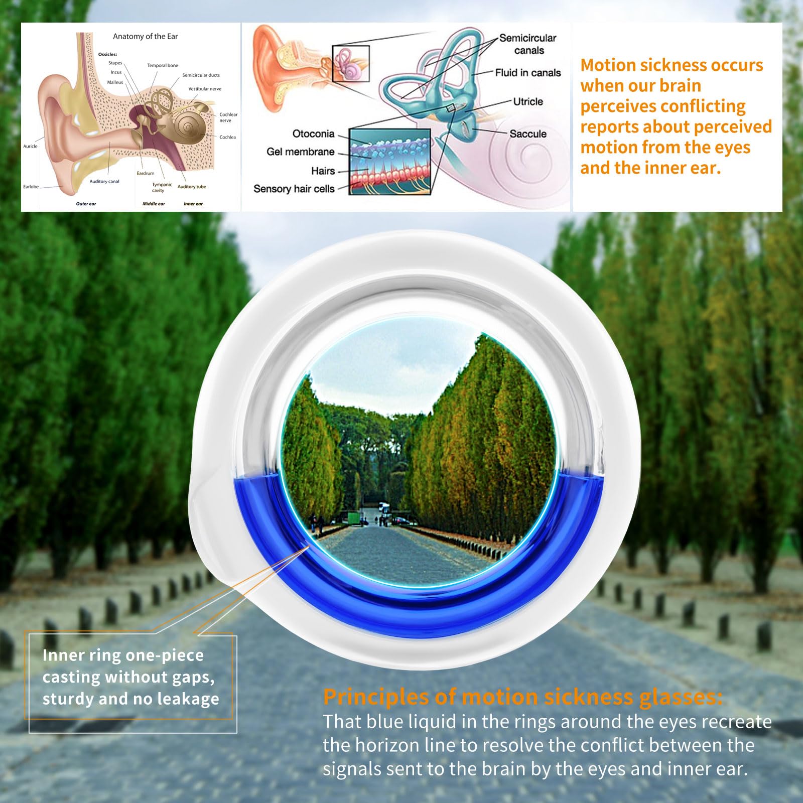 Hion Motion Sickness Glasses – Ultra-Light, No-Lens Liquid Glasses for Cars, Boats & Planes