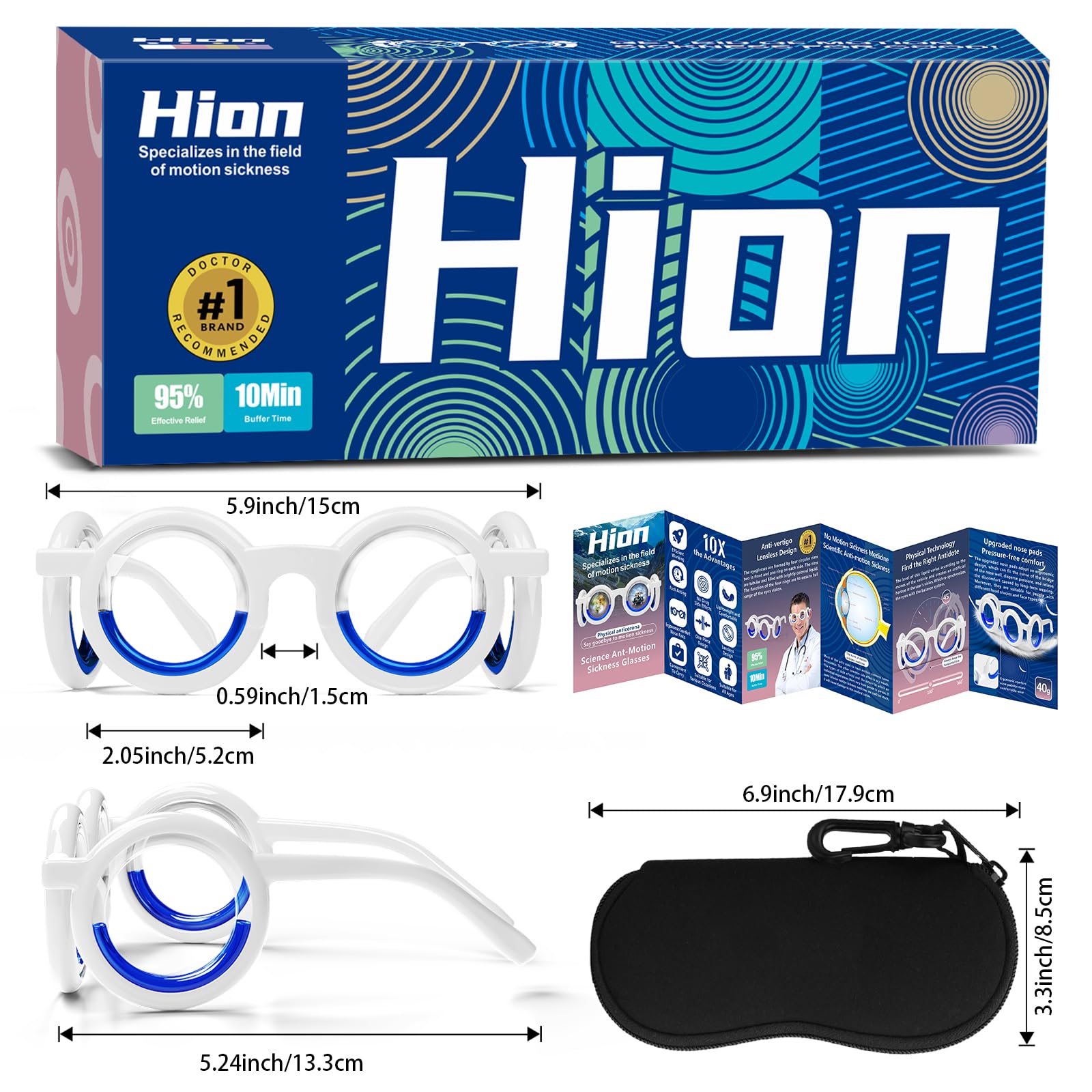 Hion Motion Sickness Glasses — Ultra-Light, Drug-Free Relief for Carsickness, Seasickness, and Travel (2-Pack)