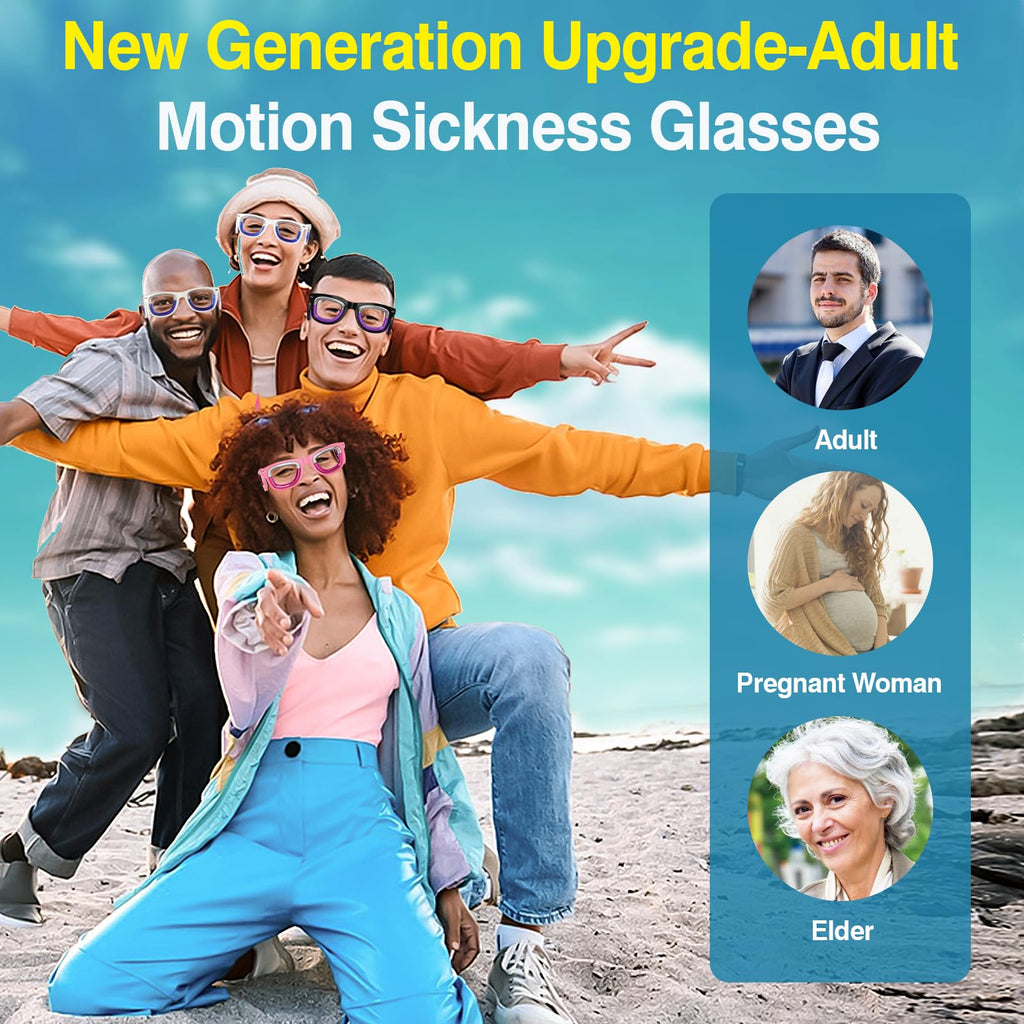 Hion 2 Pairs Adult Anti-Motion Sickness Smart Glasses - Ultra-Light Travel Relief (Pink/Black)