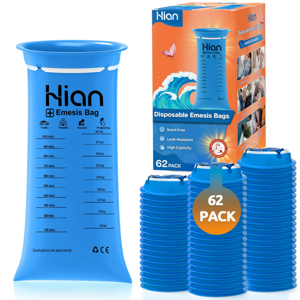 Hion Vomit Bags Disposable – 62 Pack, 1000ml Emesis Bags | Leak-Resistant & Portable
