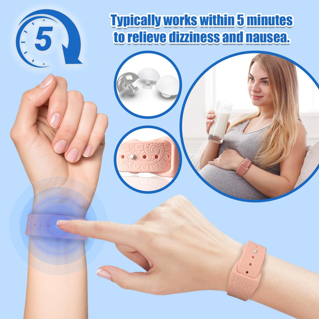 Hion Motion Sickness Wristbands – 3 Pairs Acupressure Nausea Bands (Beryl, Pink, Blue)
