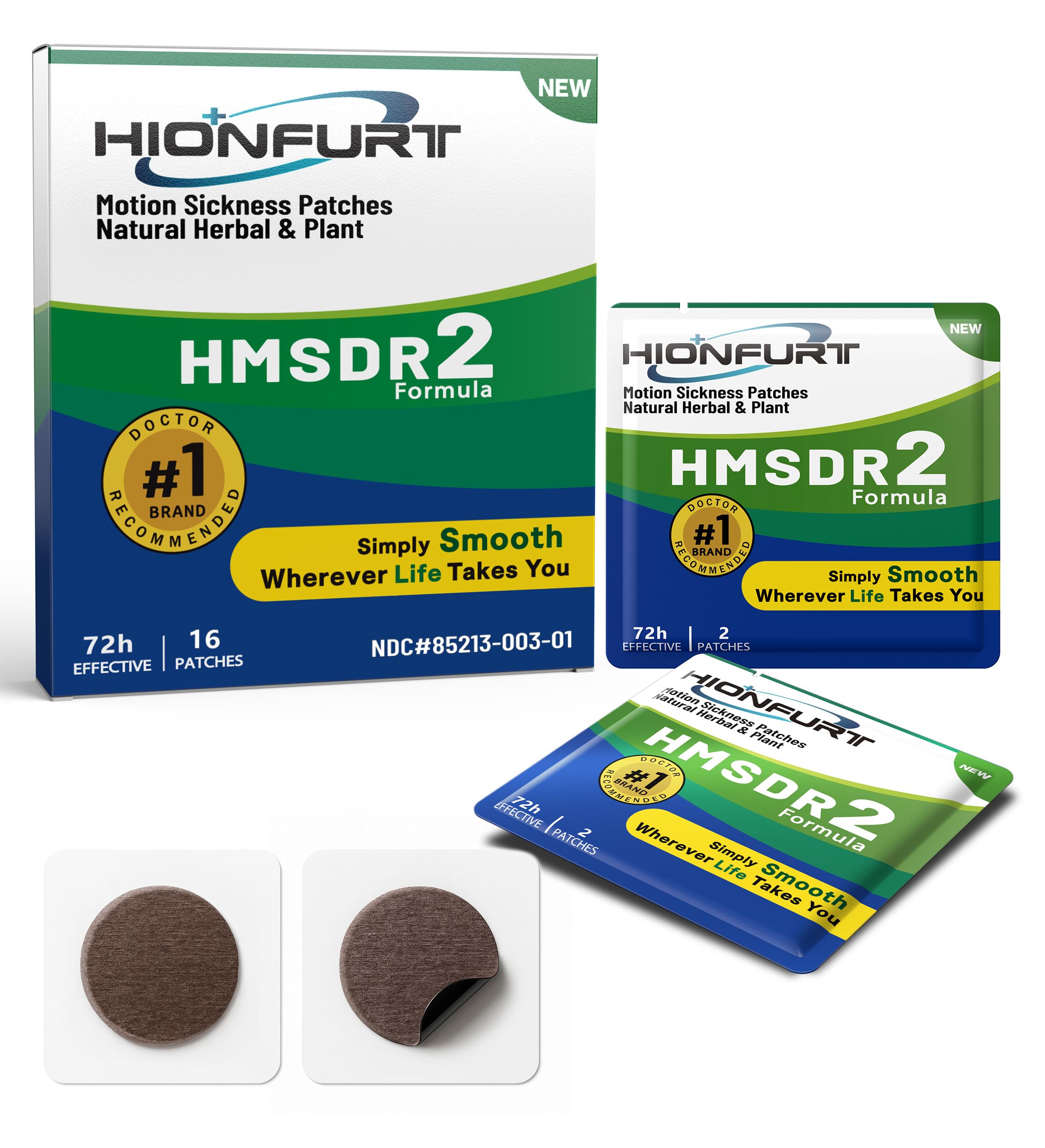 Hionfurt HMSDR2 16ct Motion Sickness Patches – Non-Drowsy, 72H Travel Relief