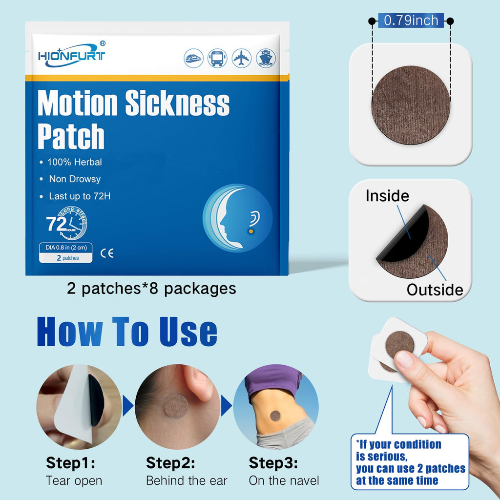 Hionfurt 64ct Motion Sickness Patches – Non-Drowsy Travel Sea Sickness Patches, 72-Hour Wear