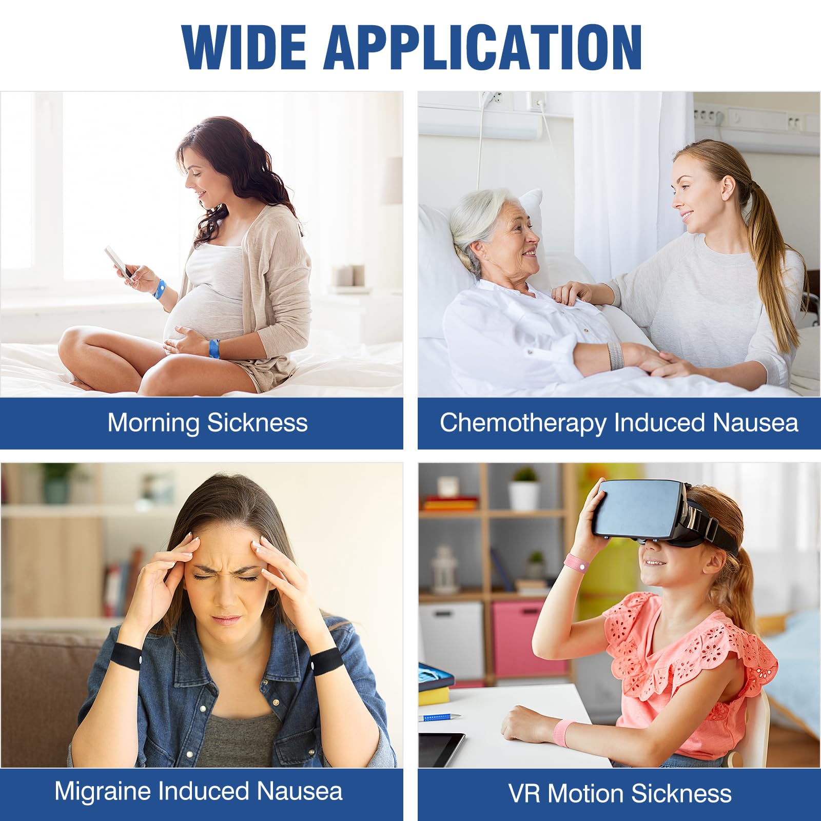 Hionfurt Motion Sickness Bands – Acupressure Nausea Wristbands (1 Pair, Grey)