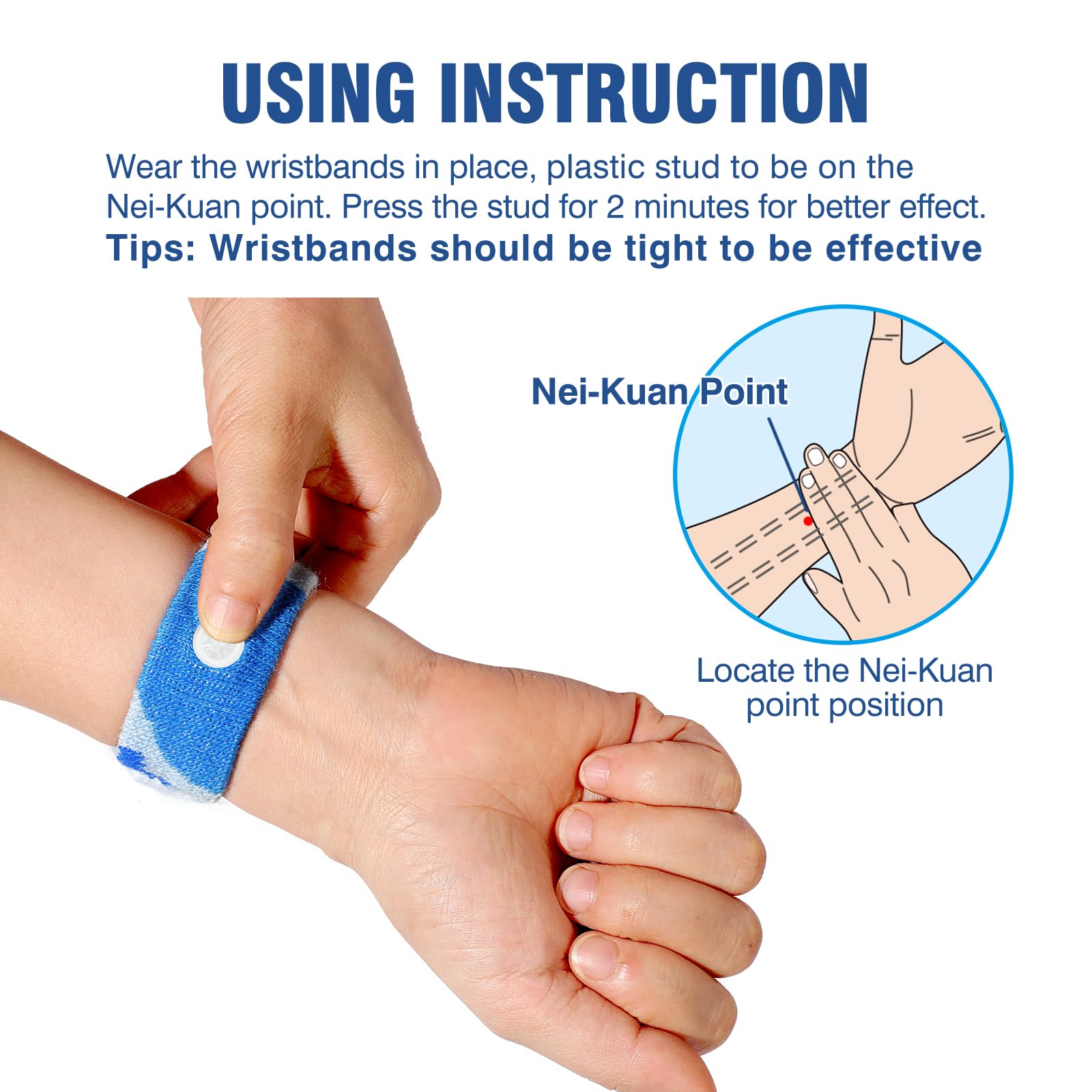 Hionfurt Motion Sickness Bands - Nausea Relief Wristbands for Adults & Kids (Camo Blue)