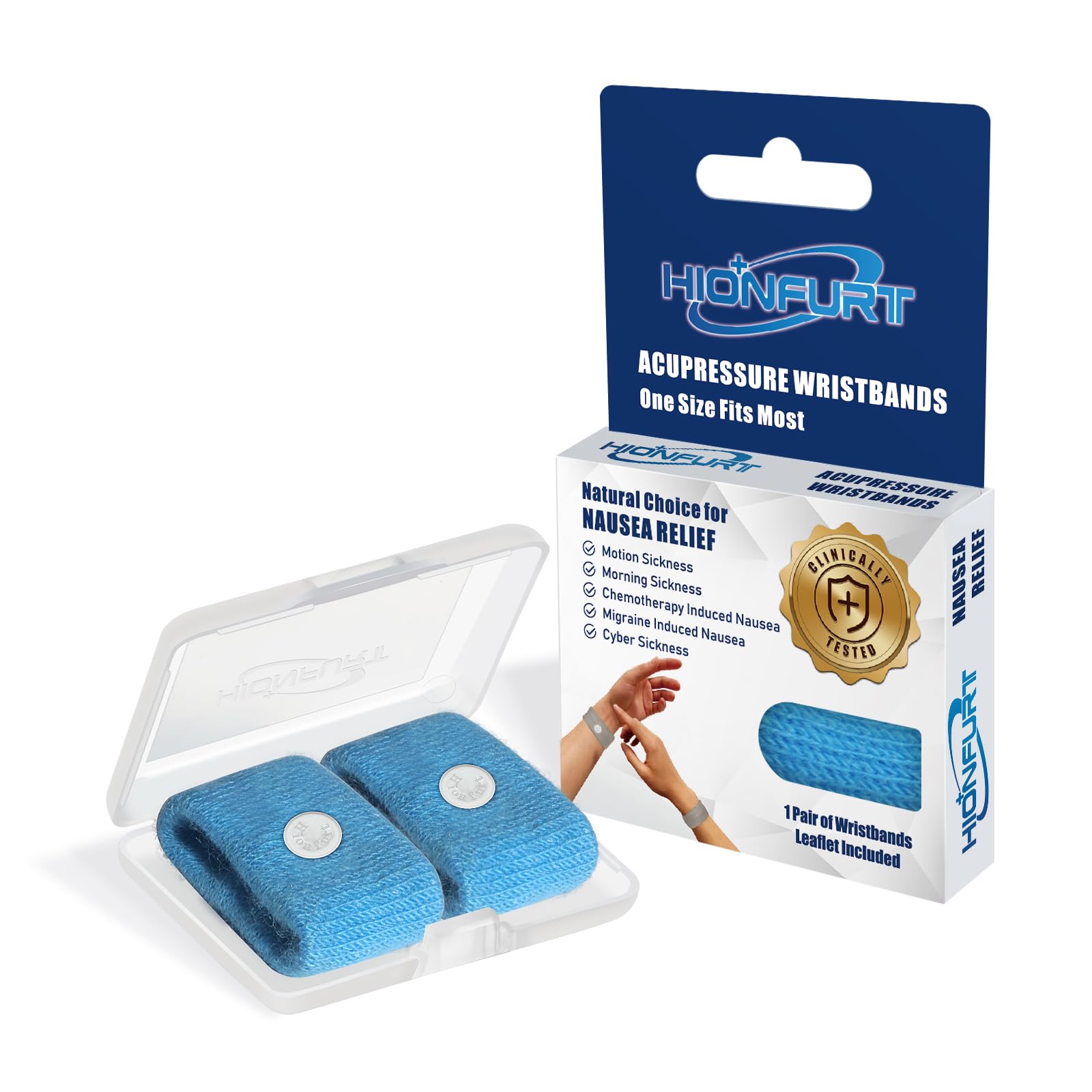 Hionfurt Motion Sickness Bands – Acupressure Nausea Wristbands for Adults & Kids (Blue)