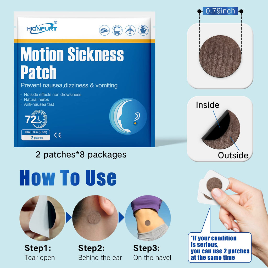 Hionfurt 16ct Motion Sickness Patches – Non-Drowsy, Lasts 72 Hours for Sea & Travel