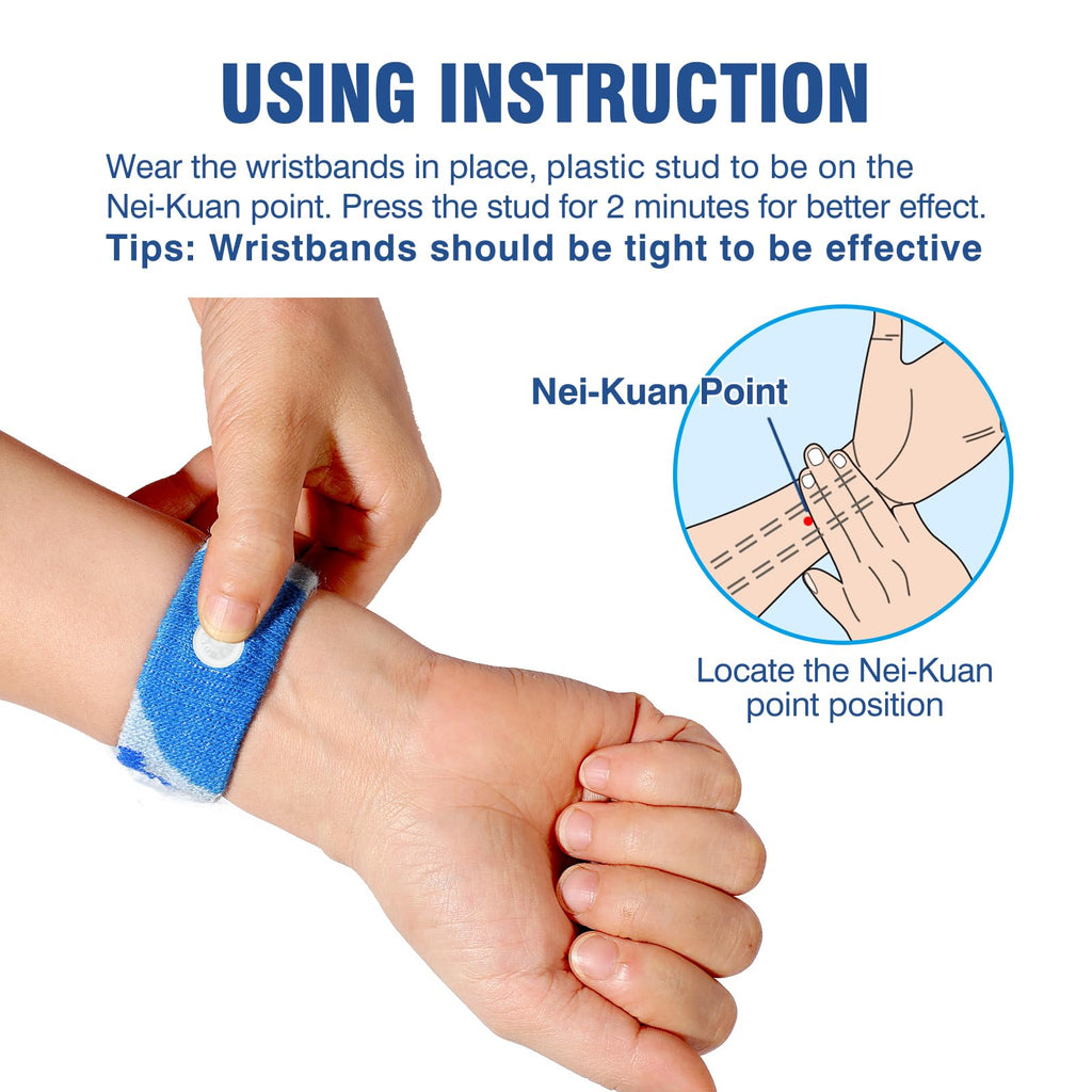 Hionfurt Motion Sickness Bands – Acupressure Nausea Relief (2 Pairs: Cam Blue & Cam Pink)