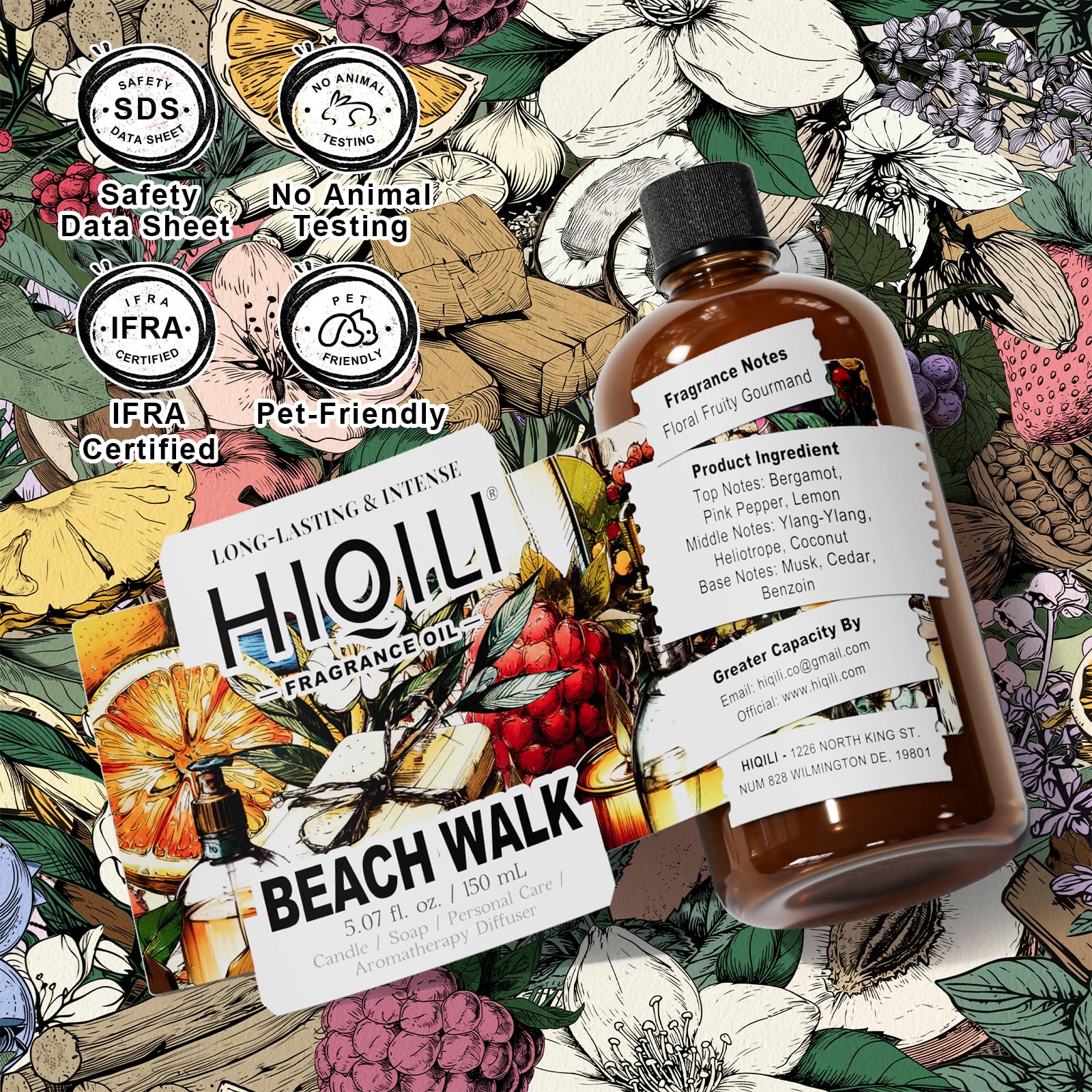 HIQILI Beach Walk Fragrance Oil - 5.07 Fl Oz for Diffuser, Candle & Soap