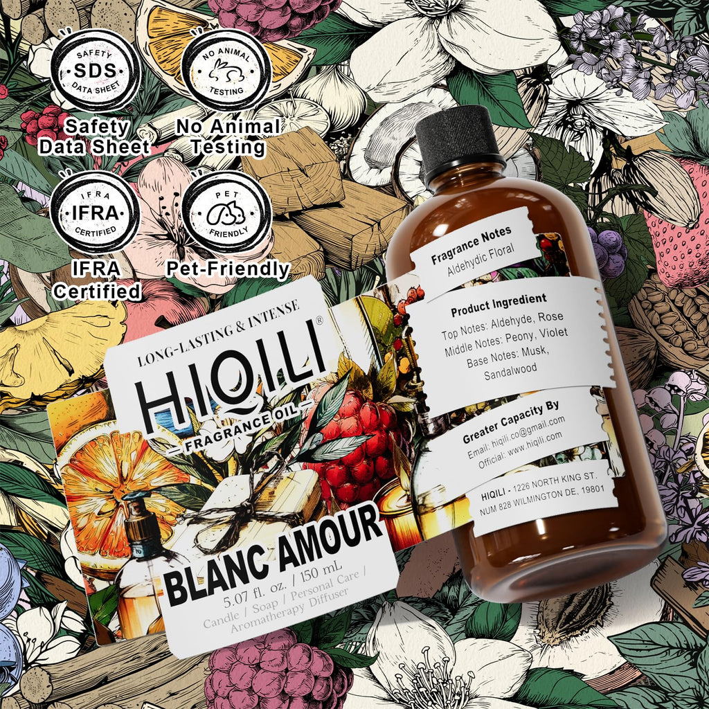 HIQILI Blanc Amour Fragrance Oil – Floral Scent for Candle, Soap & Perfume Making (5.07 fl oz)