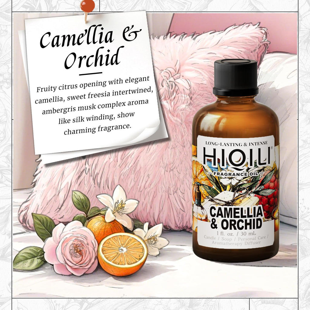HIQILI Camellia & Orchid Fragrance Oil – 1 Fl Oz for Candle, Soap, Perfume, Shampoo & Body Lotion