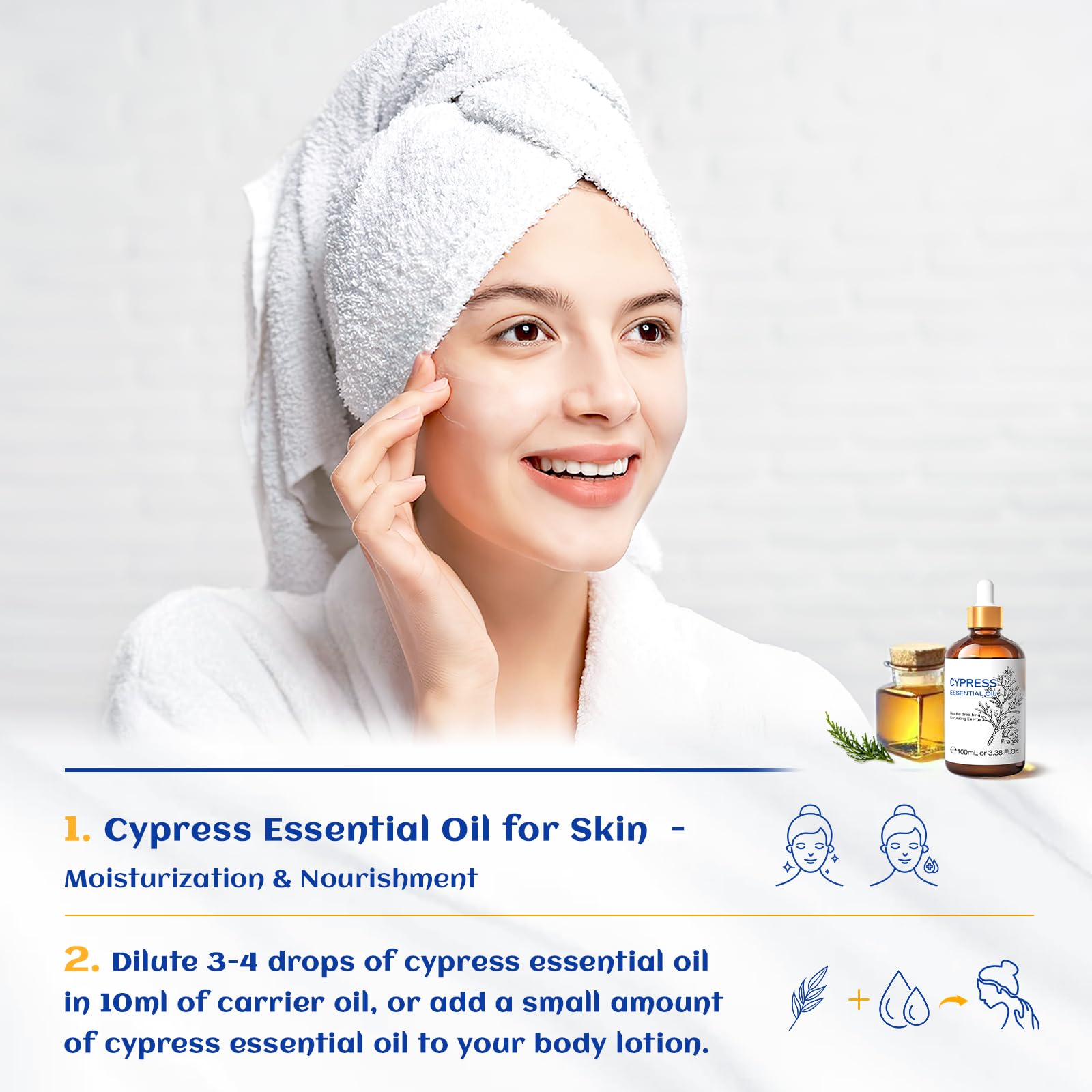 HIQILI Cypress Essential Oil - 100ml Pure Cypress for Diffuser & Skin Care (Includes 10ml Travel Bottle)