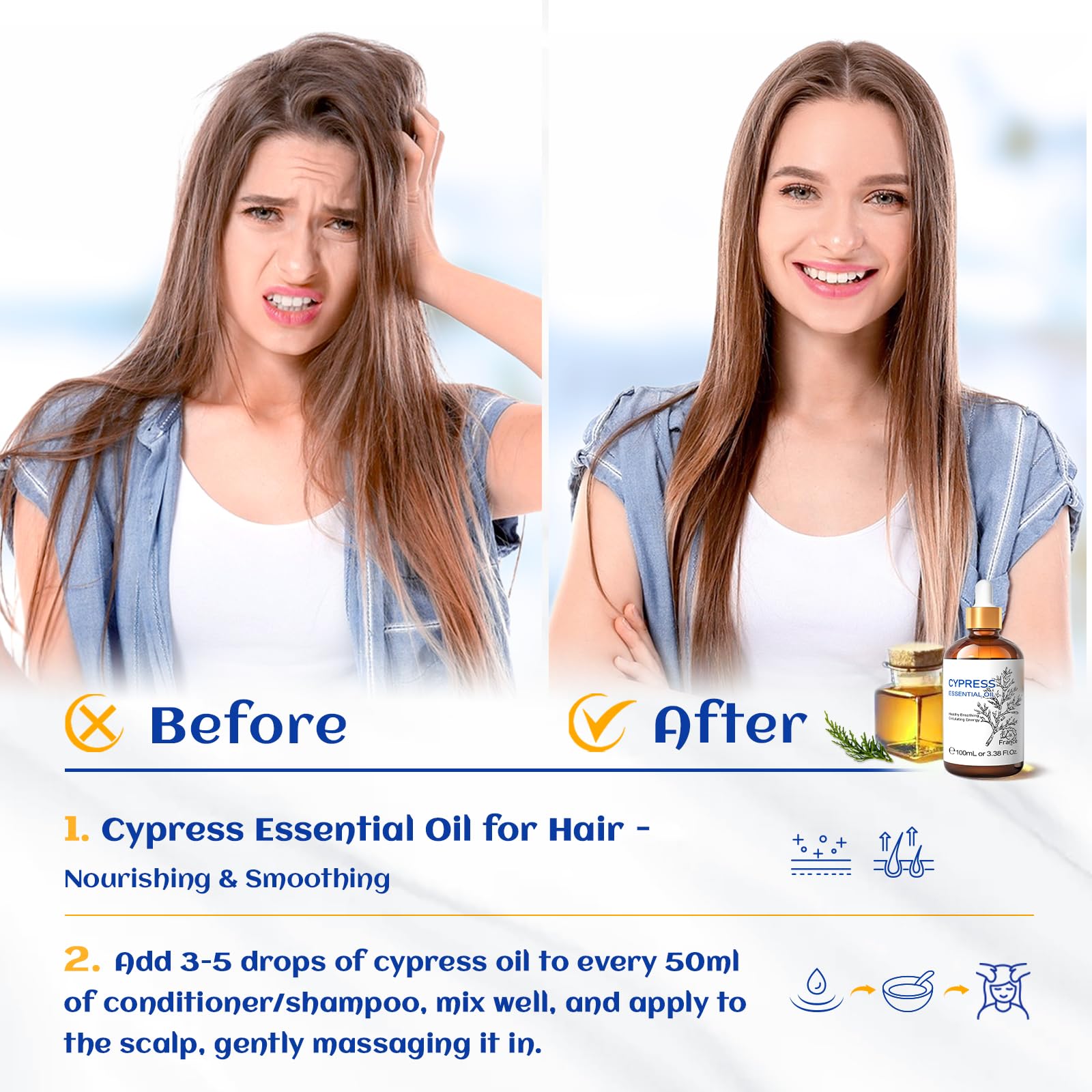 HIQILI Cypress Essential Oil - 100ml Pure Cypress for Diffuser & Skin Care (Includes 10ml Travel Bottle)