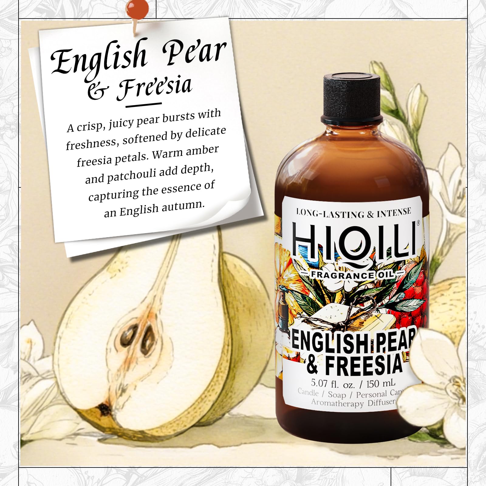HIQILI Pear & Freesia Fragrance Oil – 5.07 Fl Oz for Candle, Soap & Perfume
