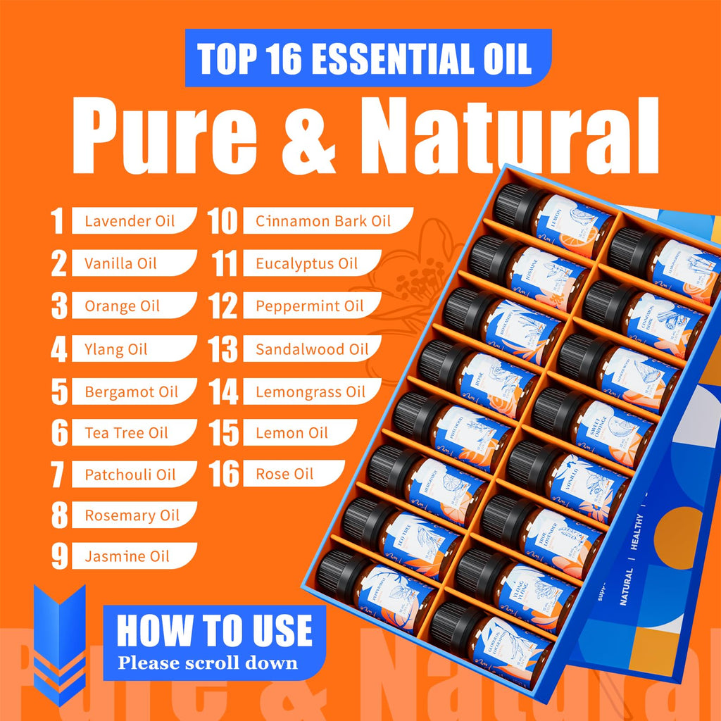 HIQILI Essential Oils Set – 16 Organic Aromatherapy Oils for Diffusers
