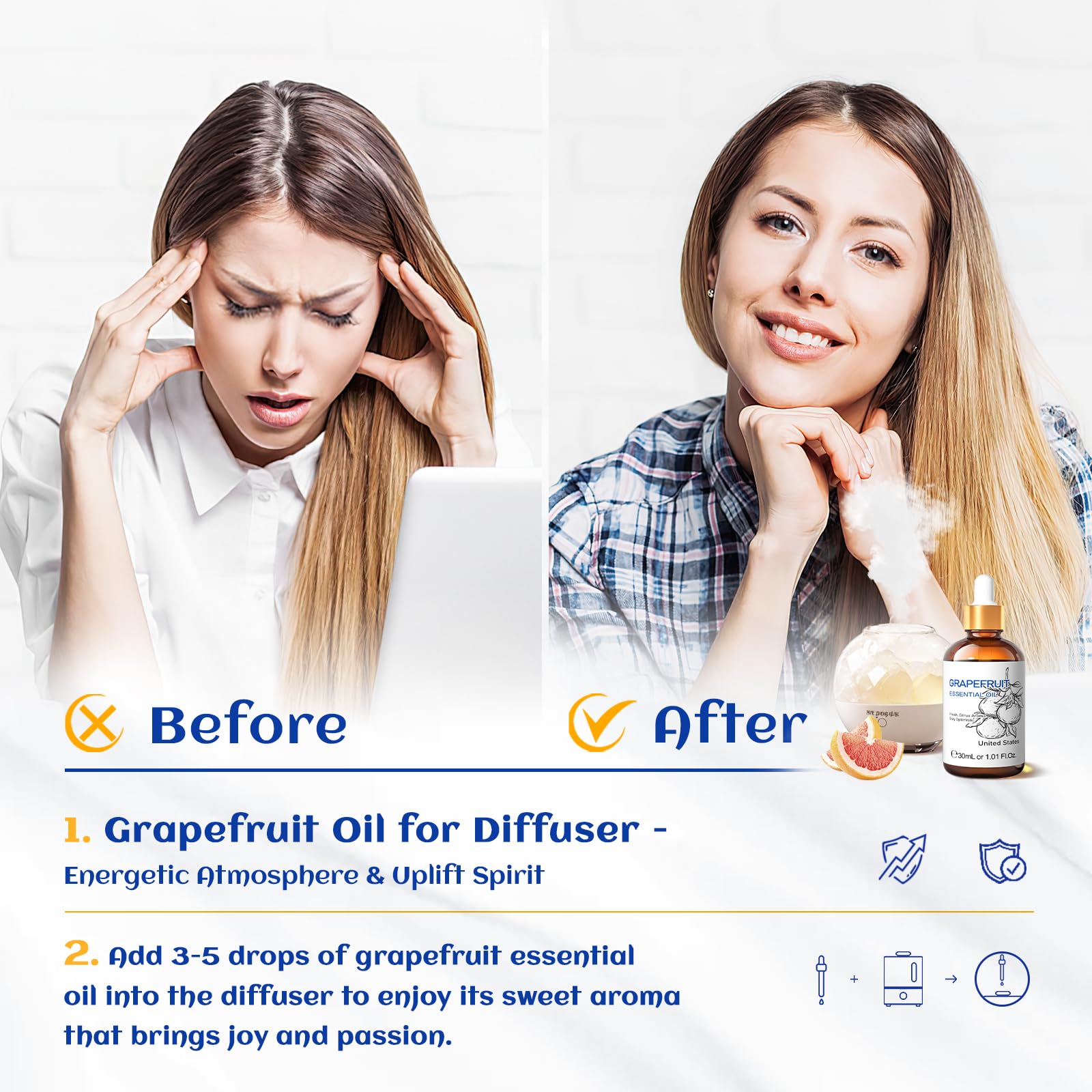 HIQILI Grapefruit Essential Oil 30 ml | Pure & Natural for Diffuser & Skin Care