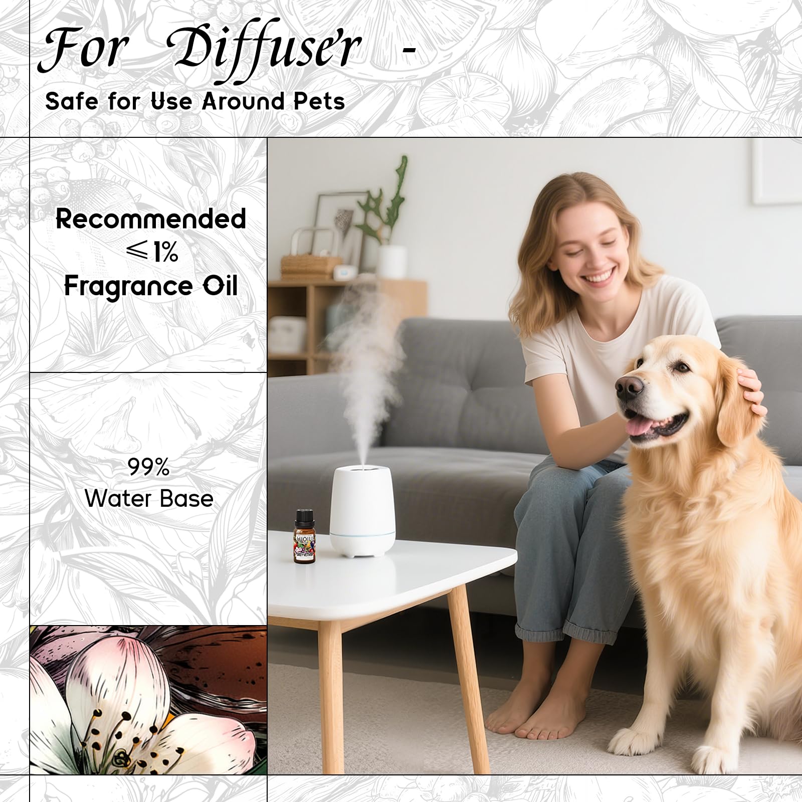 HIQILI Grey Vetiver Diffuser Oil – Fast Diffusion for Large Spaces, Pet-Safe, 0.34 Fl Oz