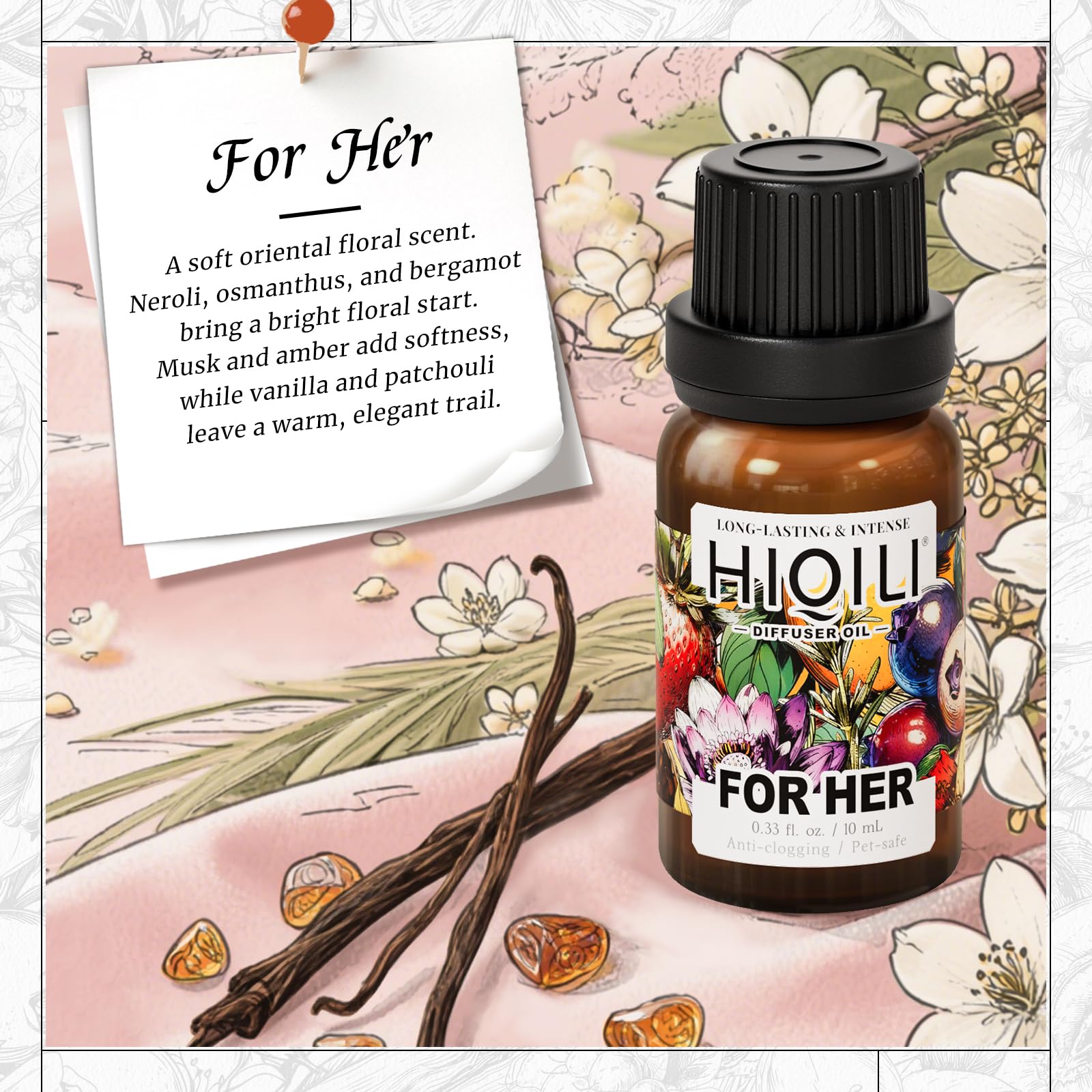 HIQILI for Her Diffuser Oil - Long-Lasting Scent (0.34 oz) | Reed Diffuser