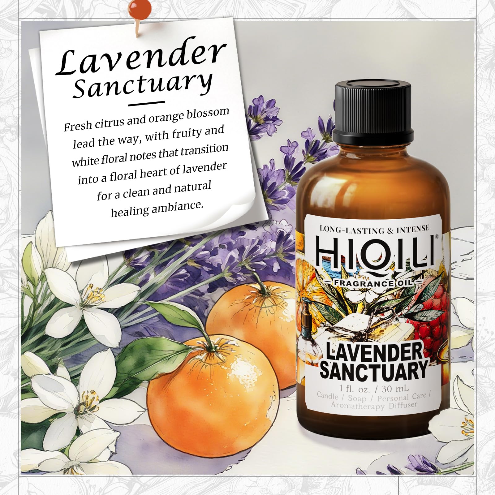 HIQILI Lavender Sanctuary Fragrance Oil – Diffuser, Candle & Soap (1 fl oz)