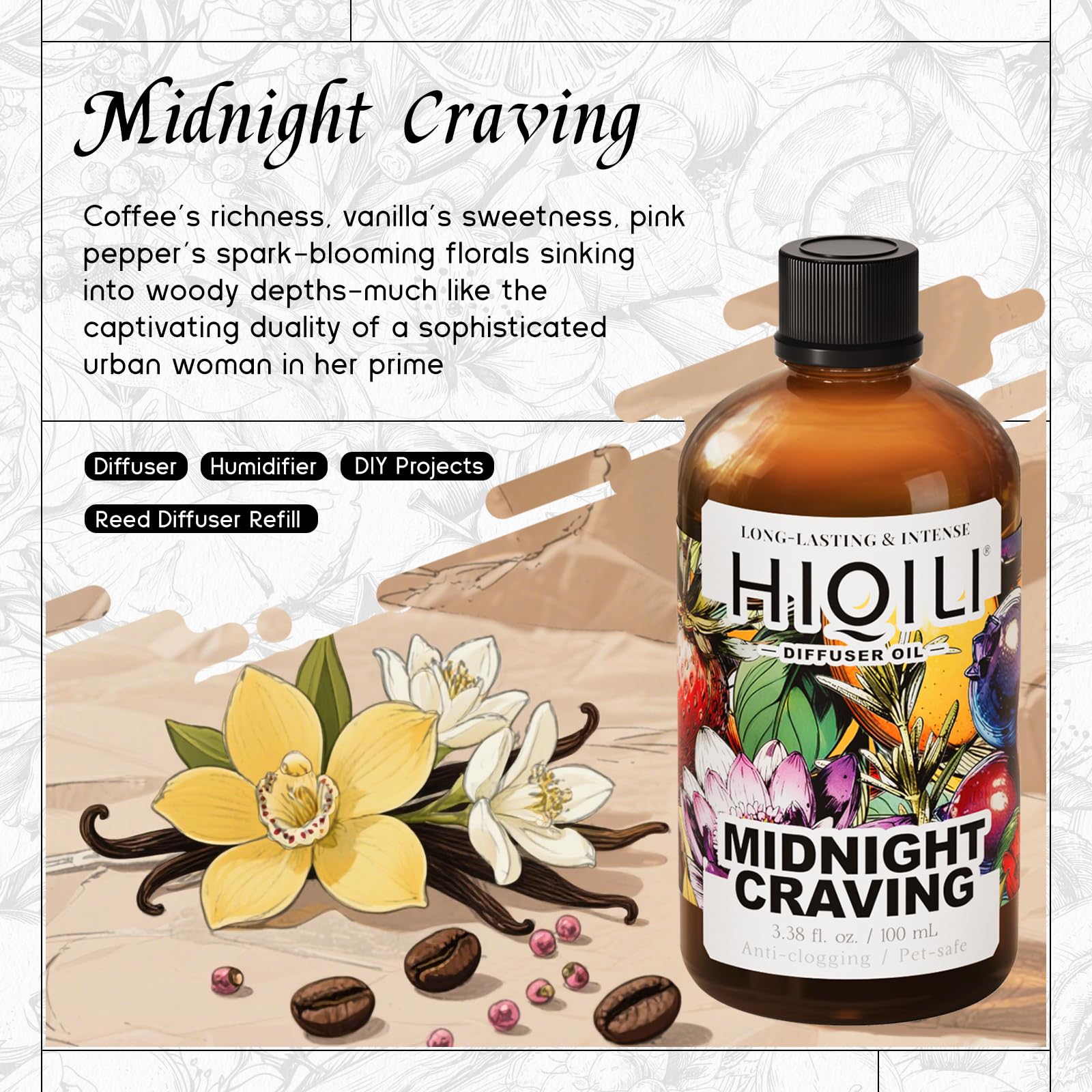 HIQILI Midnight Craving Diffuser Oil – Long-Lasting Fragrance (3.38 fl oz)