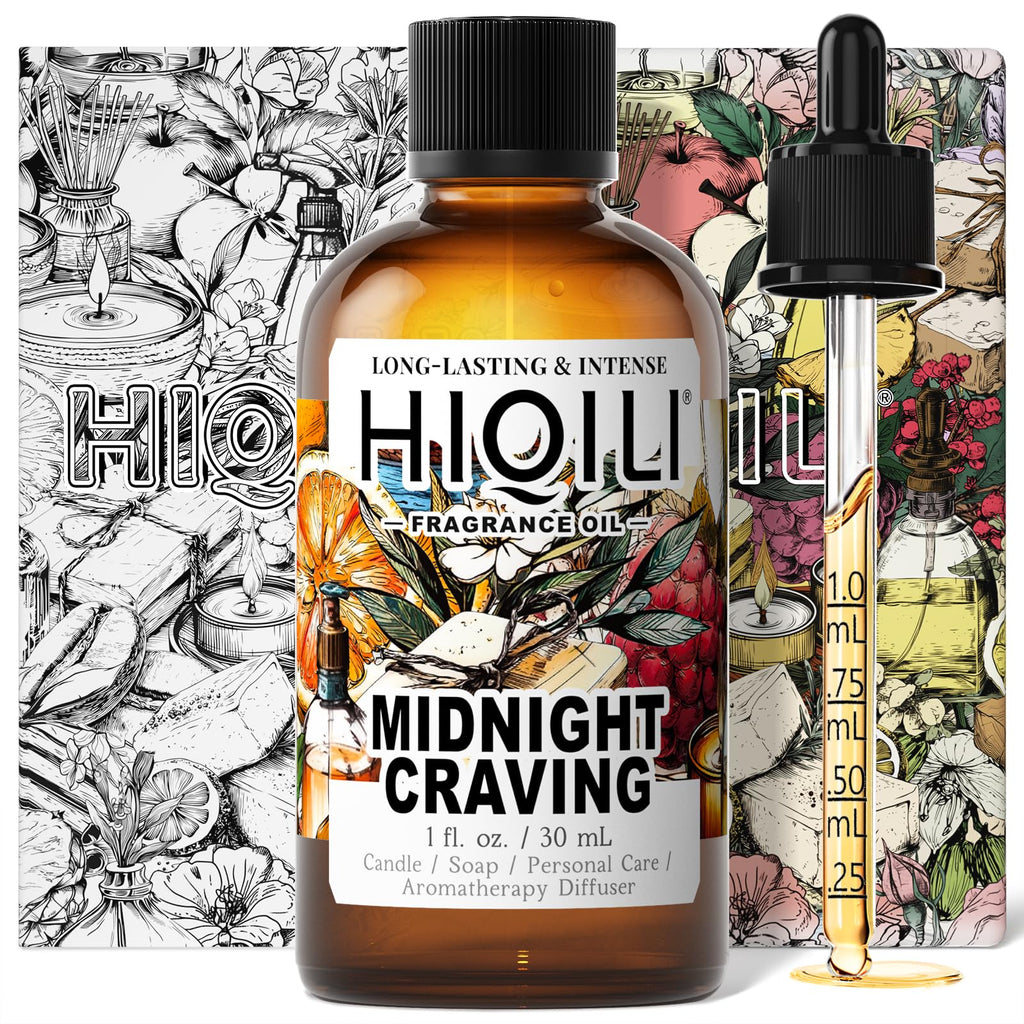 HIQILI Midnight Craving Fragrance Oil – Inspired by Y S.L's B.Lack O.pium | Gourmand Vanilla Caramel Coffee Jasmine | 1 oz for Diffuser, Candle, Soap & Balm
