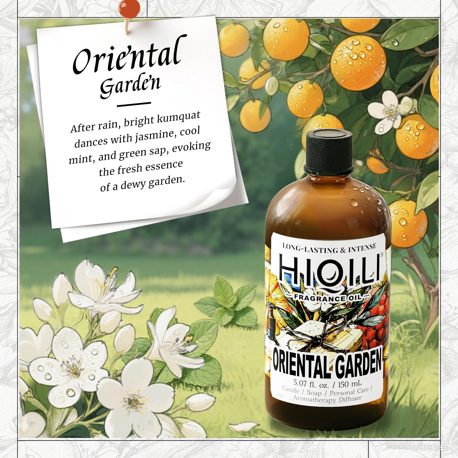 HIQILI Oriental Garden Fragrance Oil – Candle & Soap Making (5.07 Fl Oz) – Luxury Hotel Scents