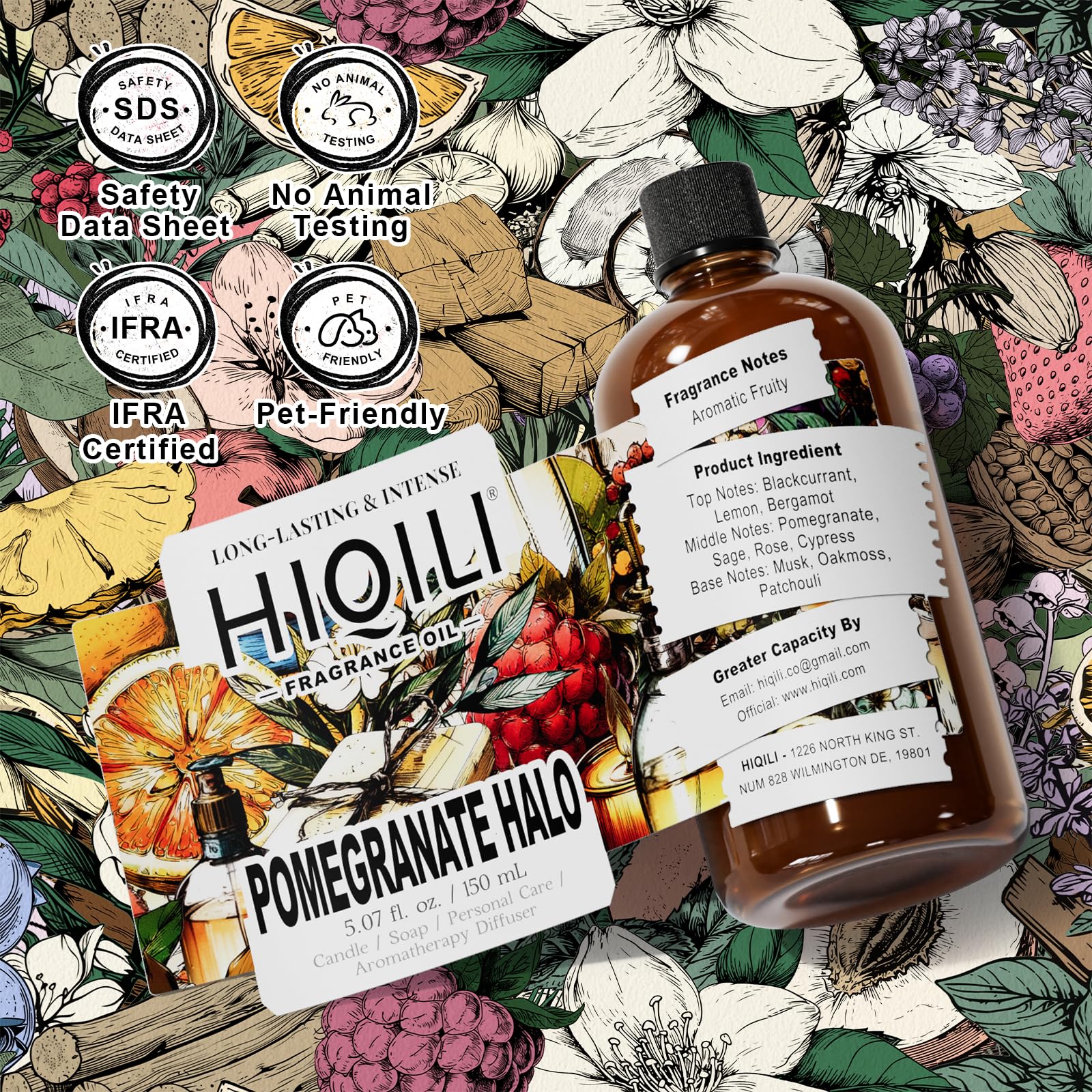 HIQILI Pomegranate Halo Fragrance Oil – DIY Perfume, Candles, Soap (5.07 Fl Oz)