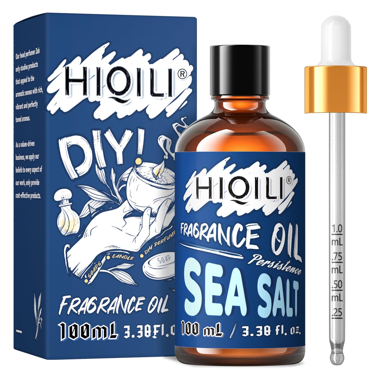 HIQILI Sea Salt Essential Oil 100ml – Fragrance Oil for Candles, Soap, Diffusers | 3.38 fl oz