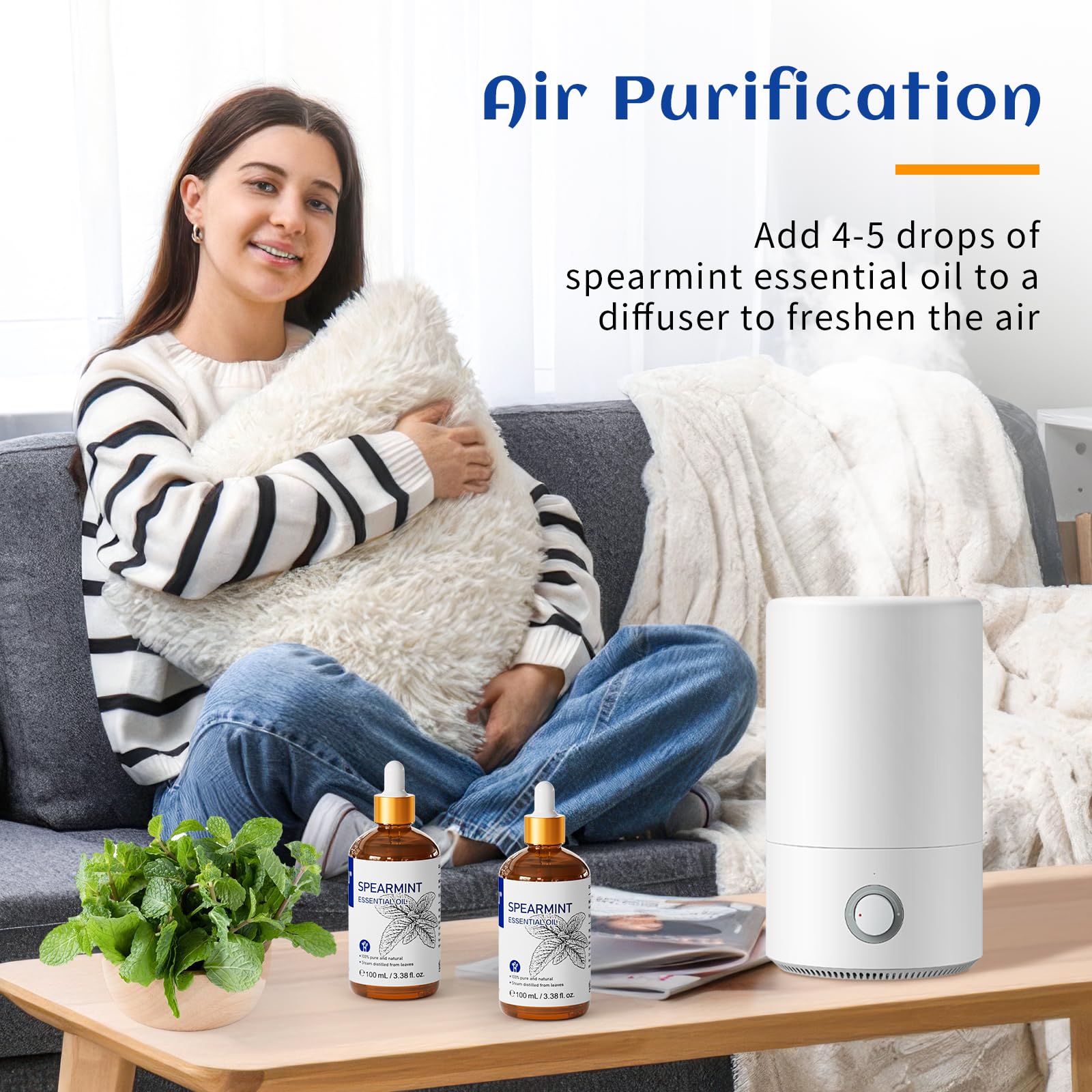 HIQILI 100ML Spearmint Essential Oil – Pure Skin Care, Diffuser & DIY