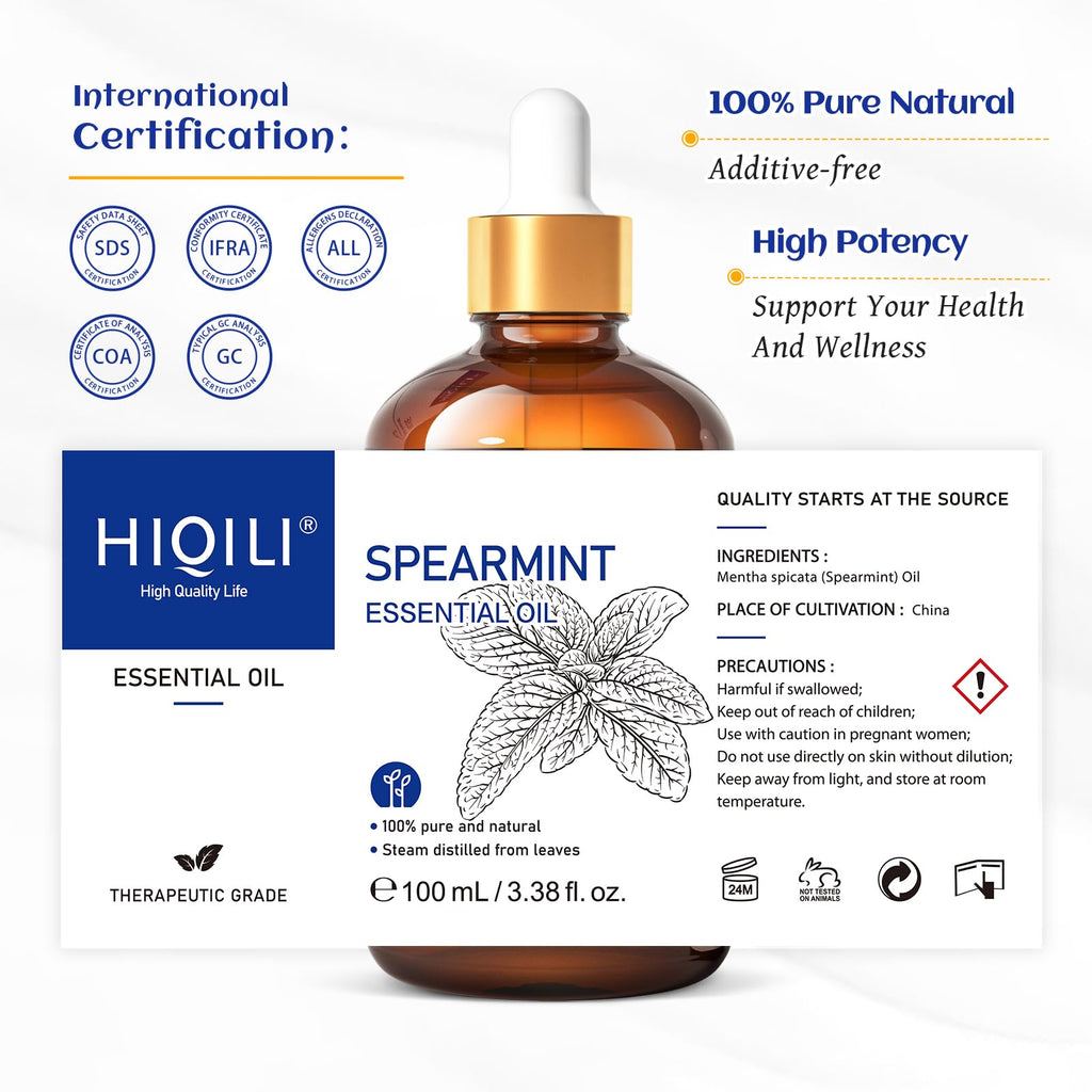 HIQILI 100ML Spearmint Essential Oil – Pure Skin Care, Diffuser & DIY