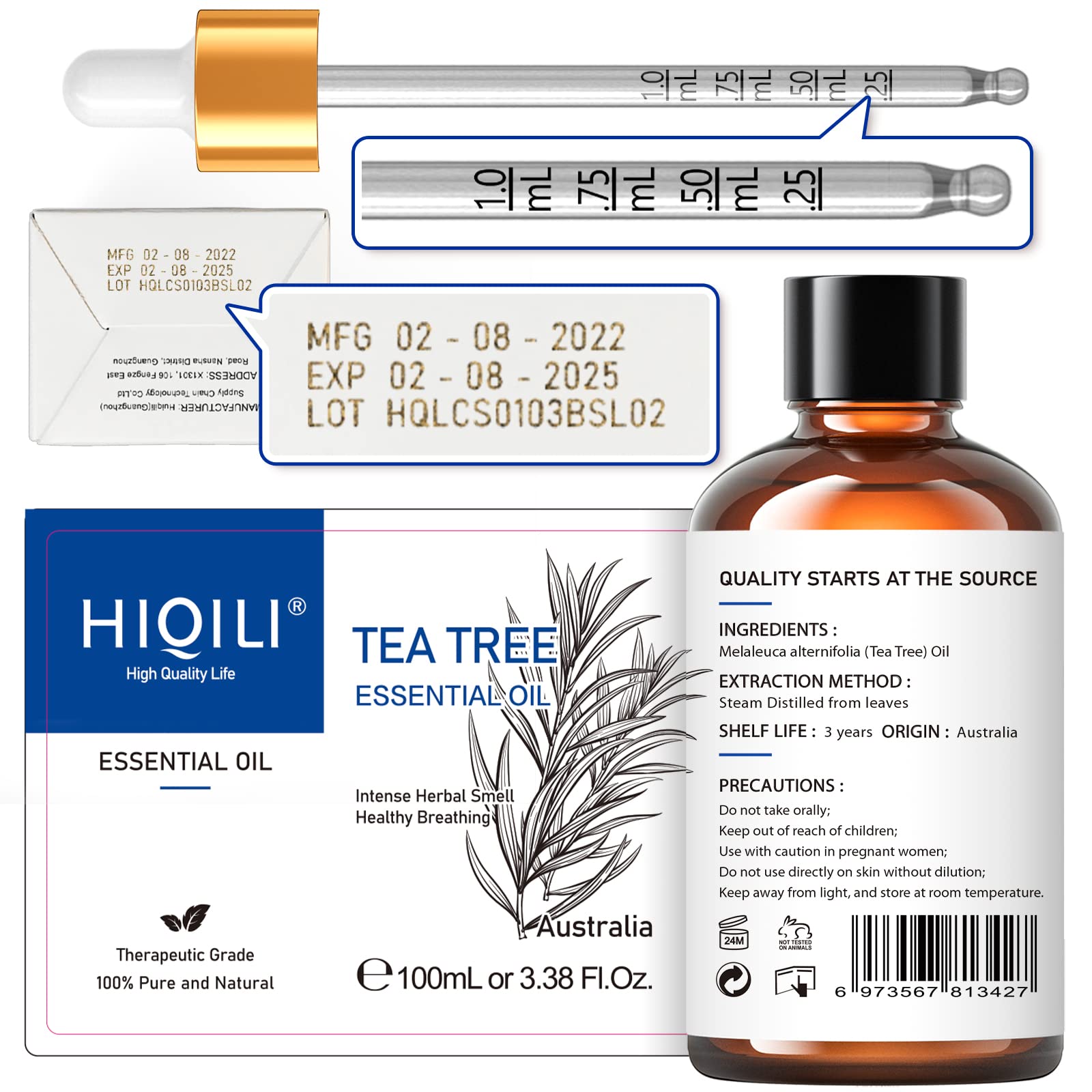 HIQILI Tea Tree Oil for Skin & Hair – 3.38 Fl Oz | Shampoos, Body Wash & Foot Soak