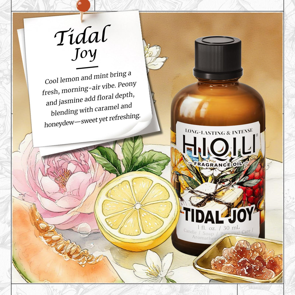 HIQILI Tidal Joy Fragrance Oil – Brown Sugar & Lemon Notes | Diffuser, Candle, Soap, Perfume Making | 1 fl oz
