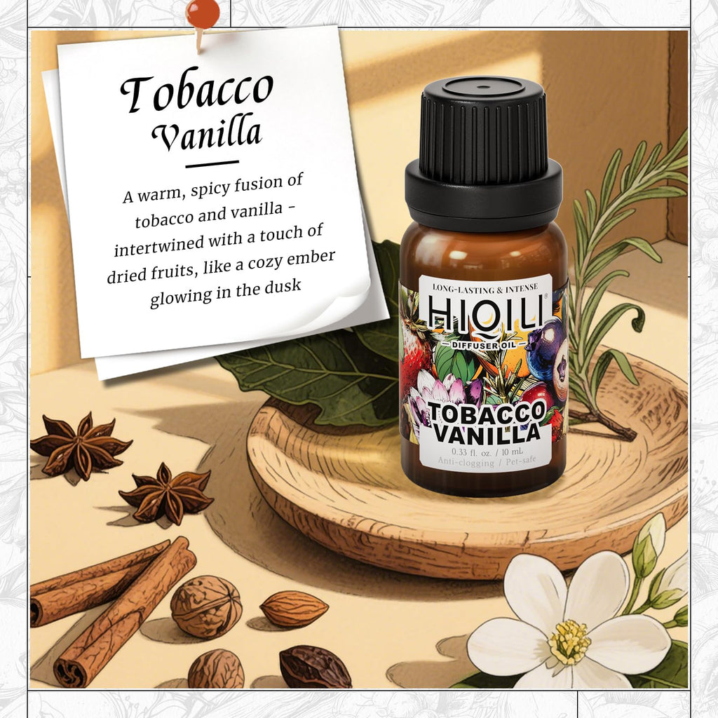 HIQILI Tobacco Vanilla Fragrance Oil – Diffuser & Humidifier Refill, Hotel-Grade Scent, 0.34 fl oz