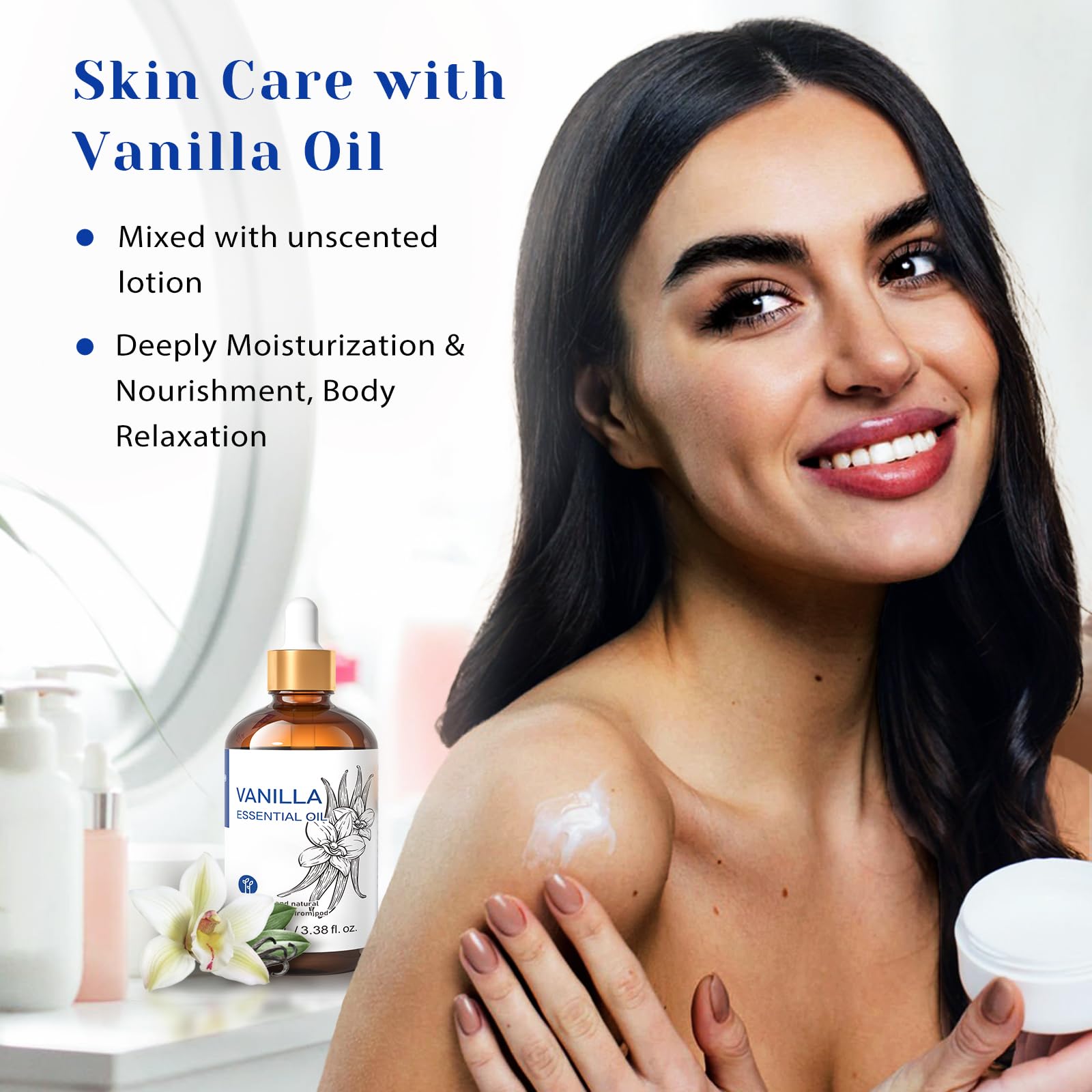 HIQILI Vanilla Essential Oil - 100ml, Undiluted Pure Vanilla Aroma for Diffusers, DIY Cosmetics, Candles & Soaps
