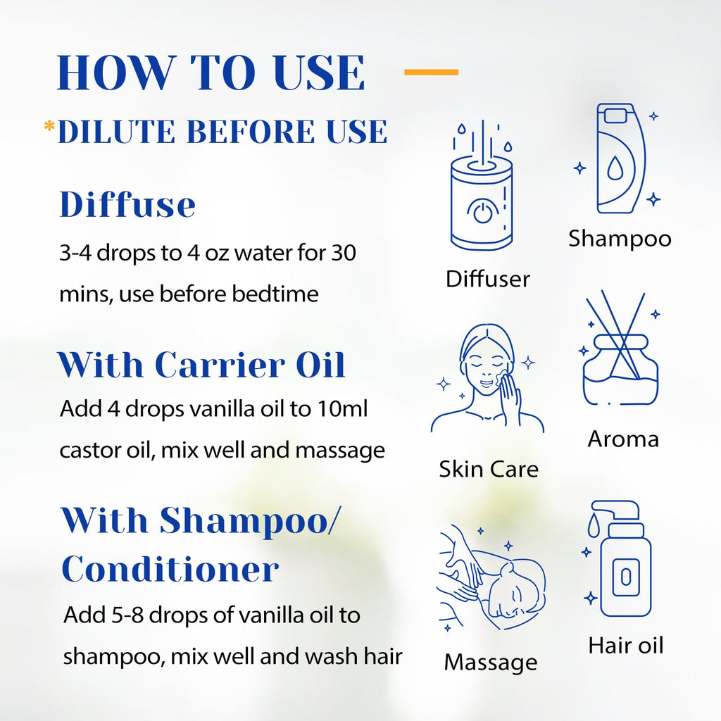 HIQILI Vanilla Essential Oil - 100ml, Undiluted Pure Vanilla Aroma for Diffusers, DIY Cosmetics, Candles & Soaps