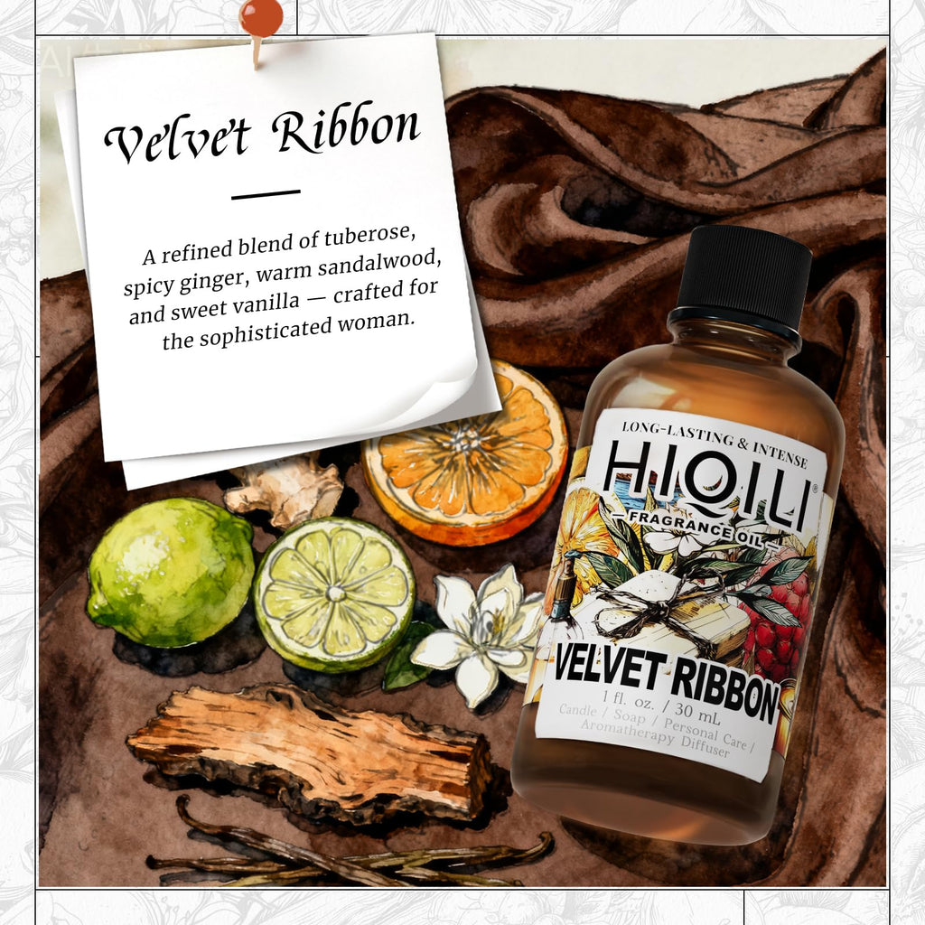 HIQILI Velvet Ribbon Fragrance Oil – Rich Floral Scent with Jasmine, Vanilla & Tuberose for Diffusers & DIY (1 Fl Oz)
