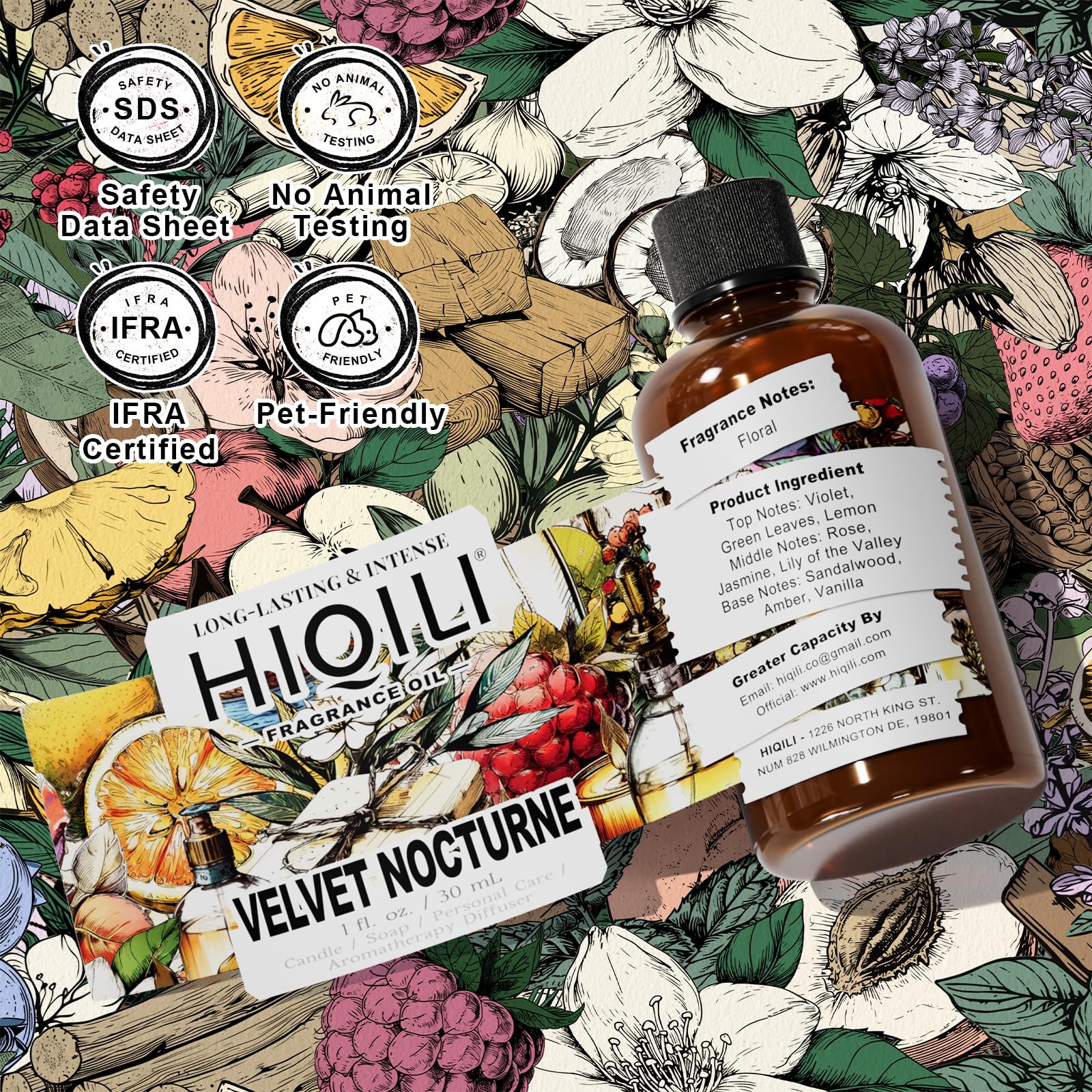 HIQILI Velvet Nocturne Fragrance Oil – Violet & Carnation, 1 oz