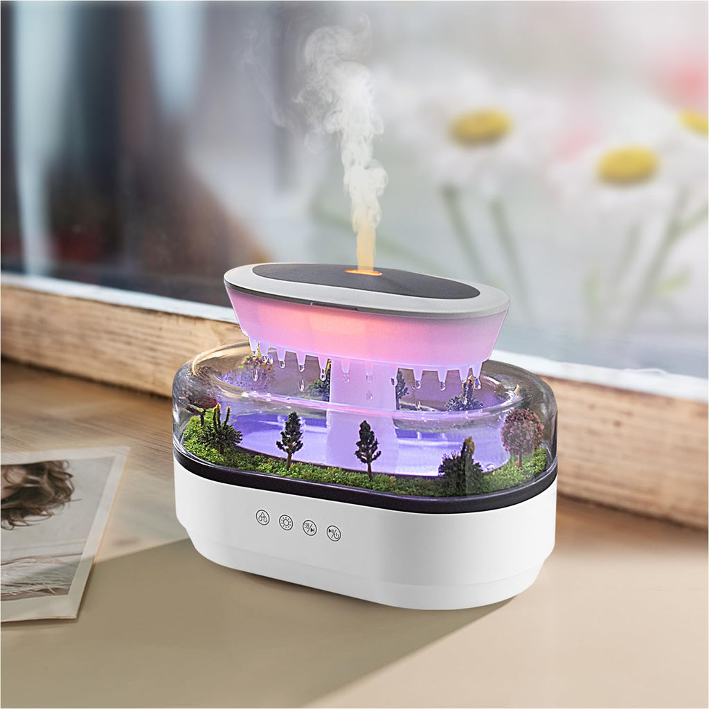 HIROGA Rain Diffuser 250ML – Cloud Humidifier with Rain Sound and 8-12h Diffusion (White)