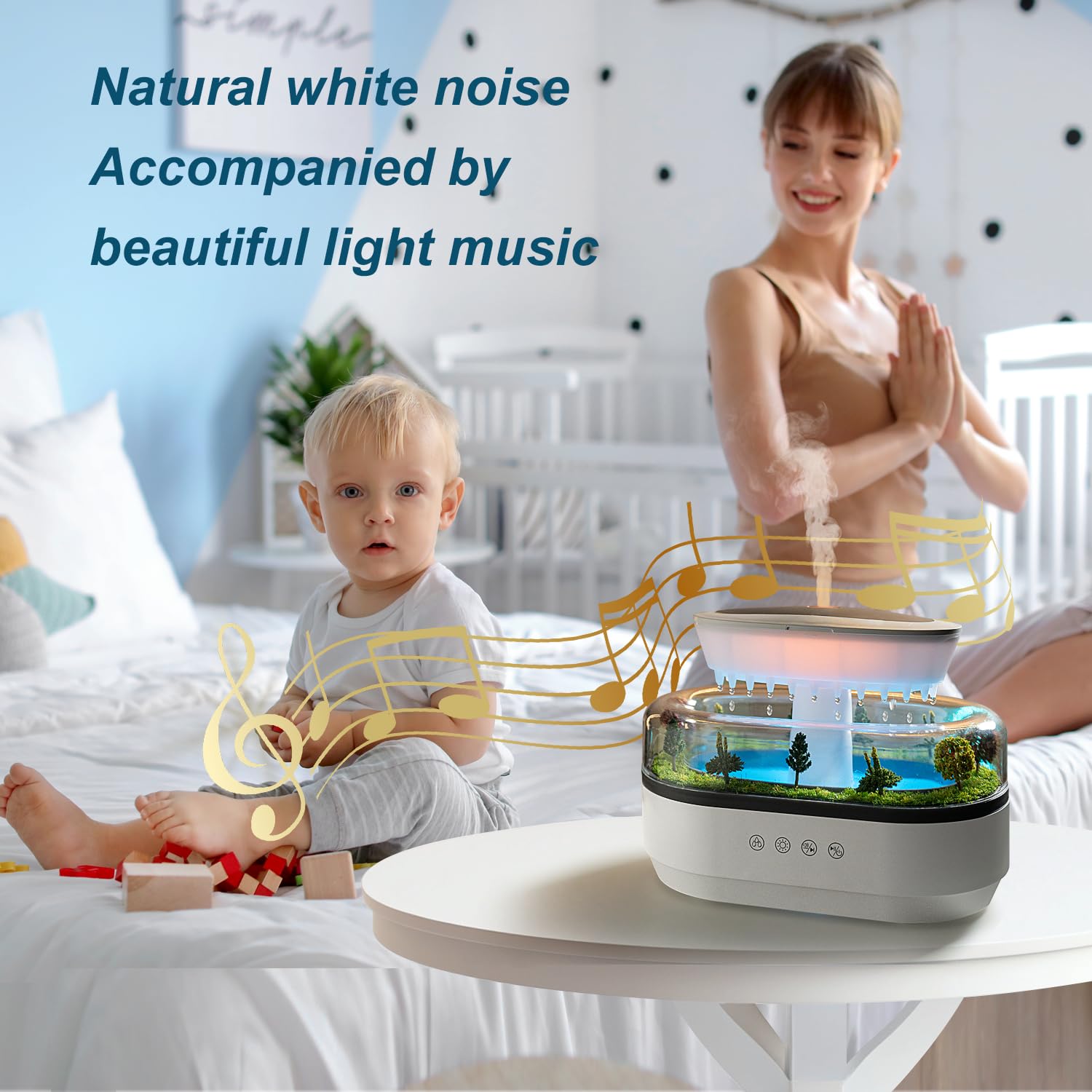 HIROGA Rain Diffuser 250ML – Cloud Humidifier with Rain Sound and 8-12h Diffusion (White)