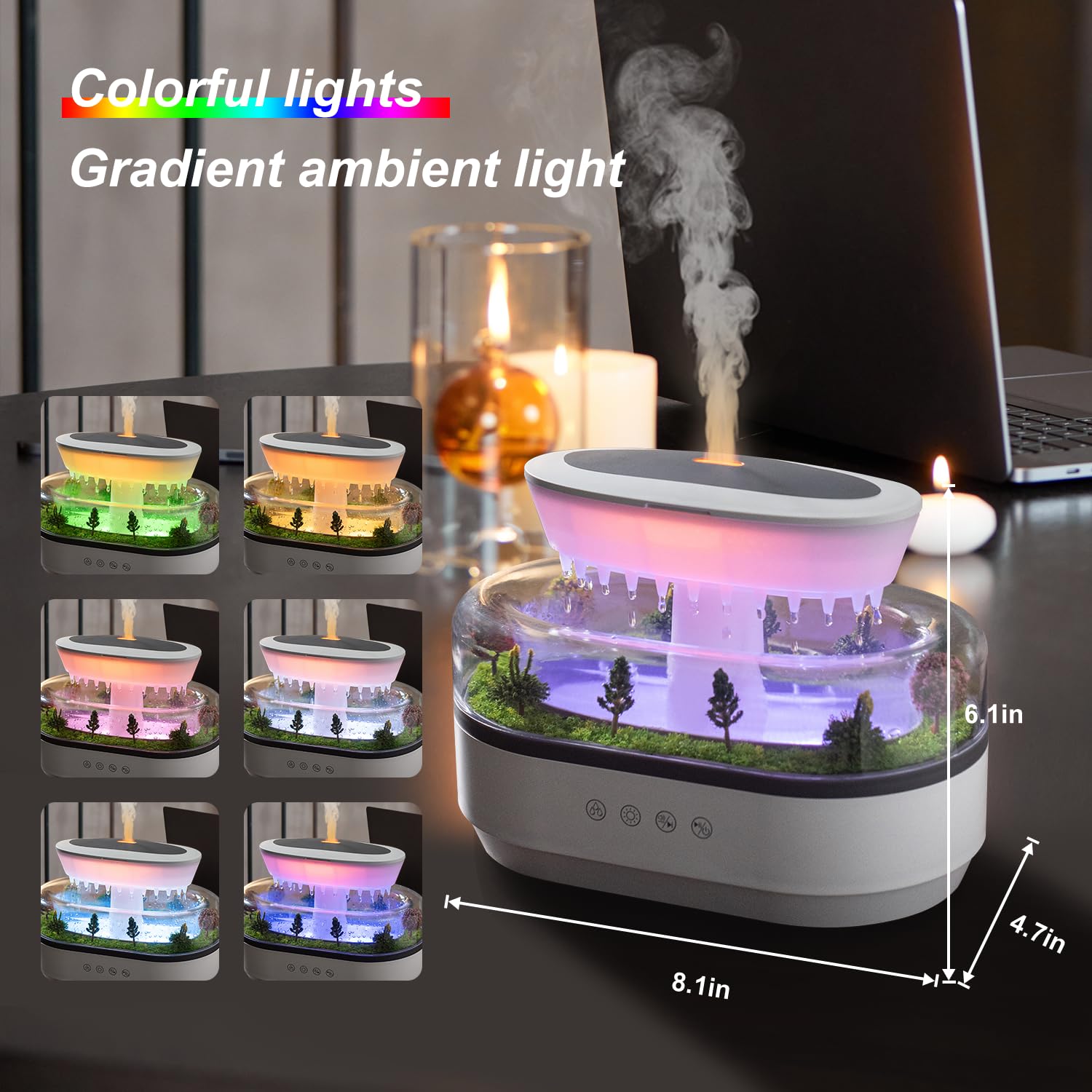 HIROGA Rain Diffuser 250ML – Cloud Humidifier with Rain Sound and 8-12h Diffusion (White)