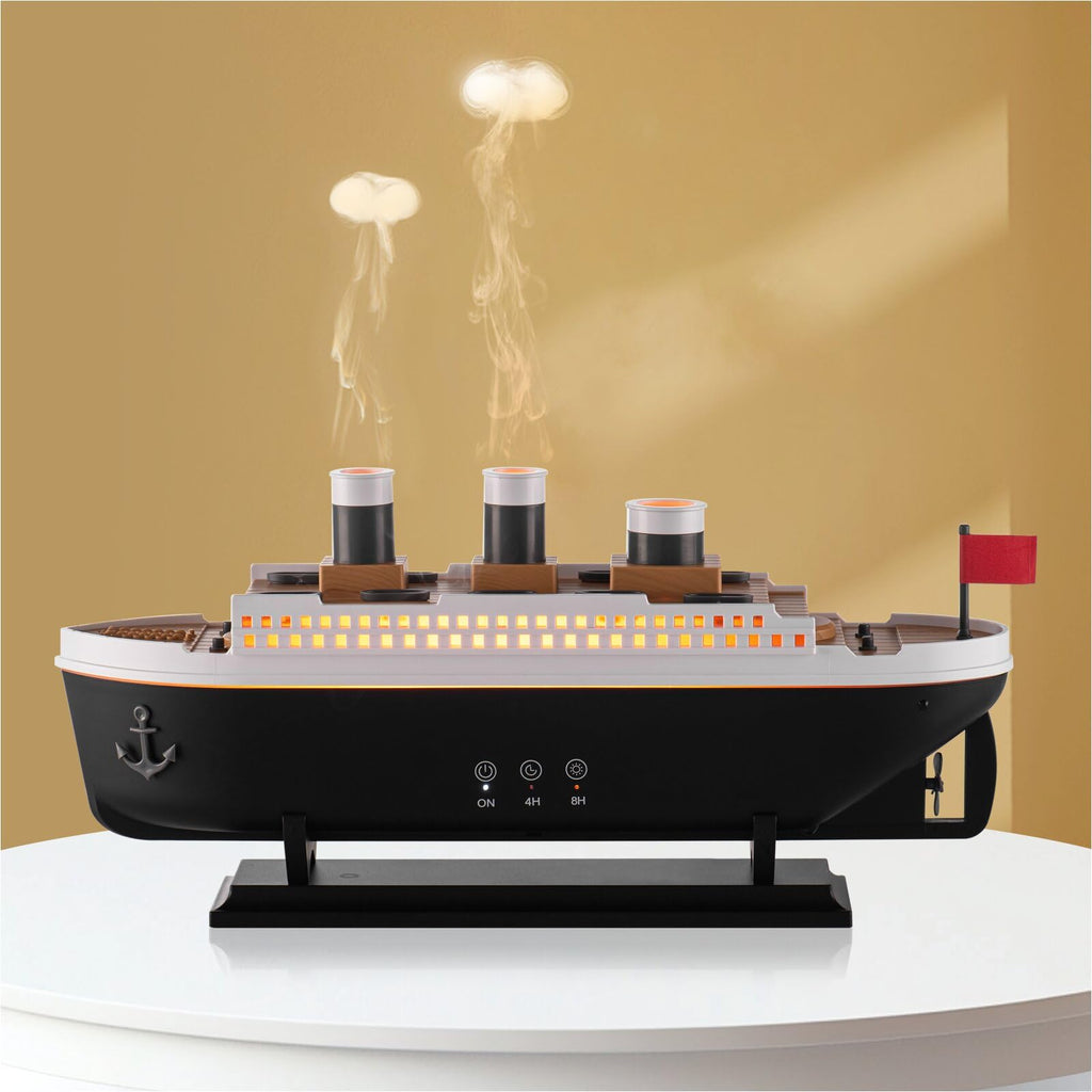 HIROGA Titanic Humidifier 250ml – Ultrasonic Diffuser with Remote, 7 LED Lights, 2 Mist Modes & Auto Shut-Off (Black/White)