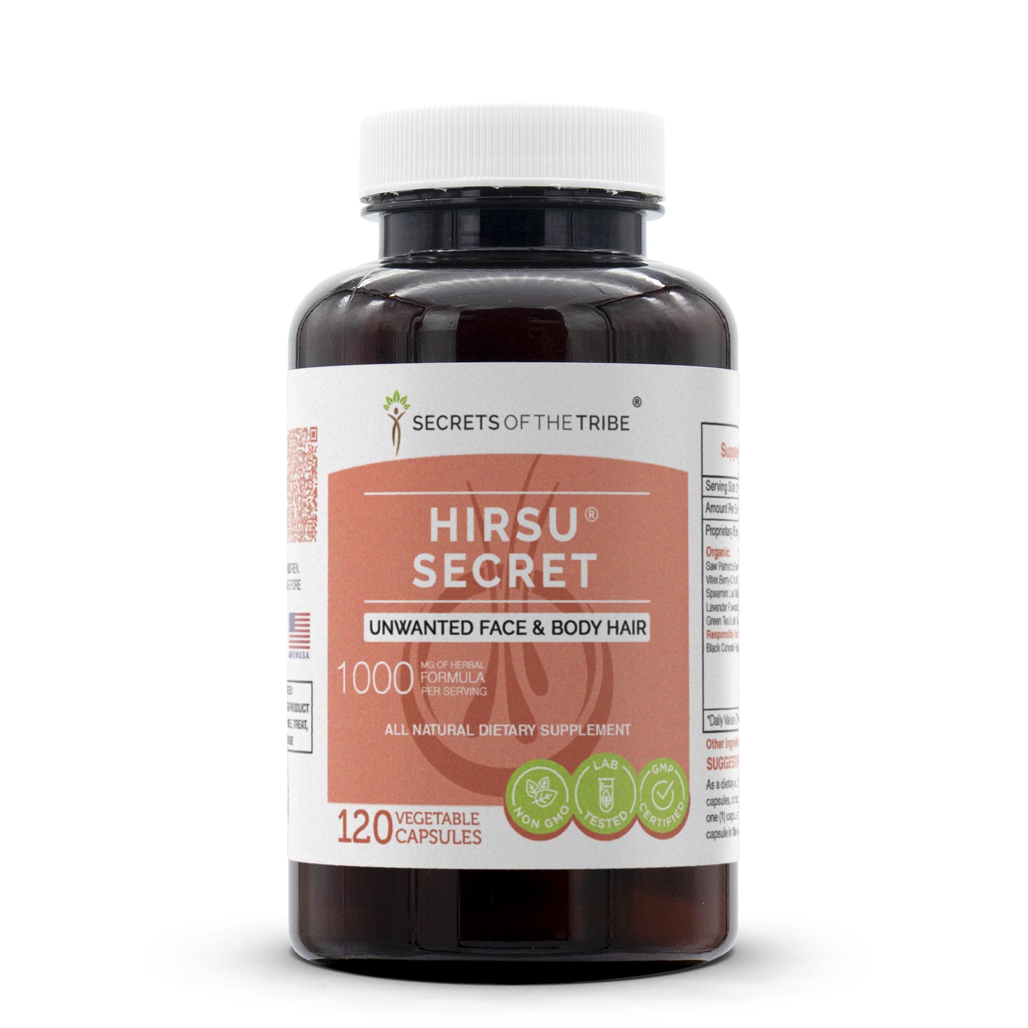 Hirsu Secret 120 Capsules – 1000 mg Unwanted Hair Support (Saw Palmetto, Black Cohosh, Vitex)