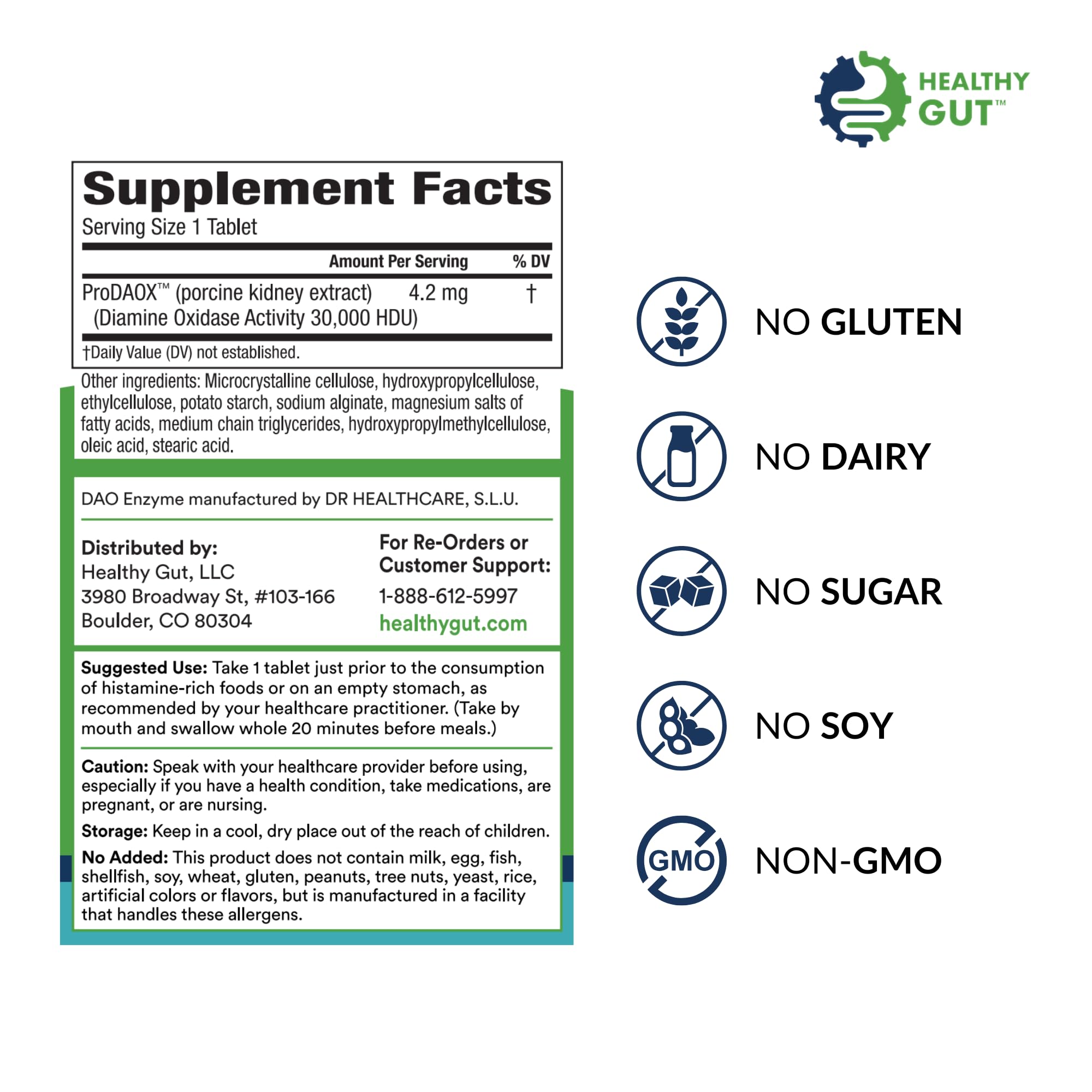 Healthy Gut HistaHarmony DAO Enzyme Supplement – 30,000 HDU, Delayed Release, 60 Servings
