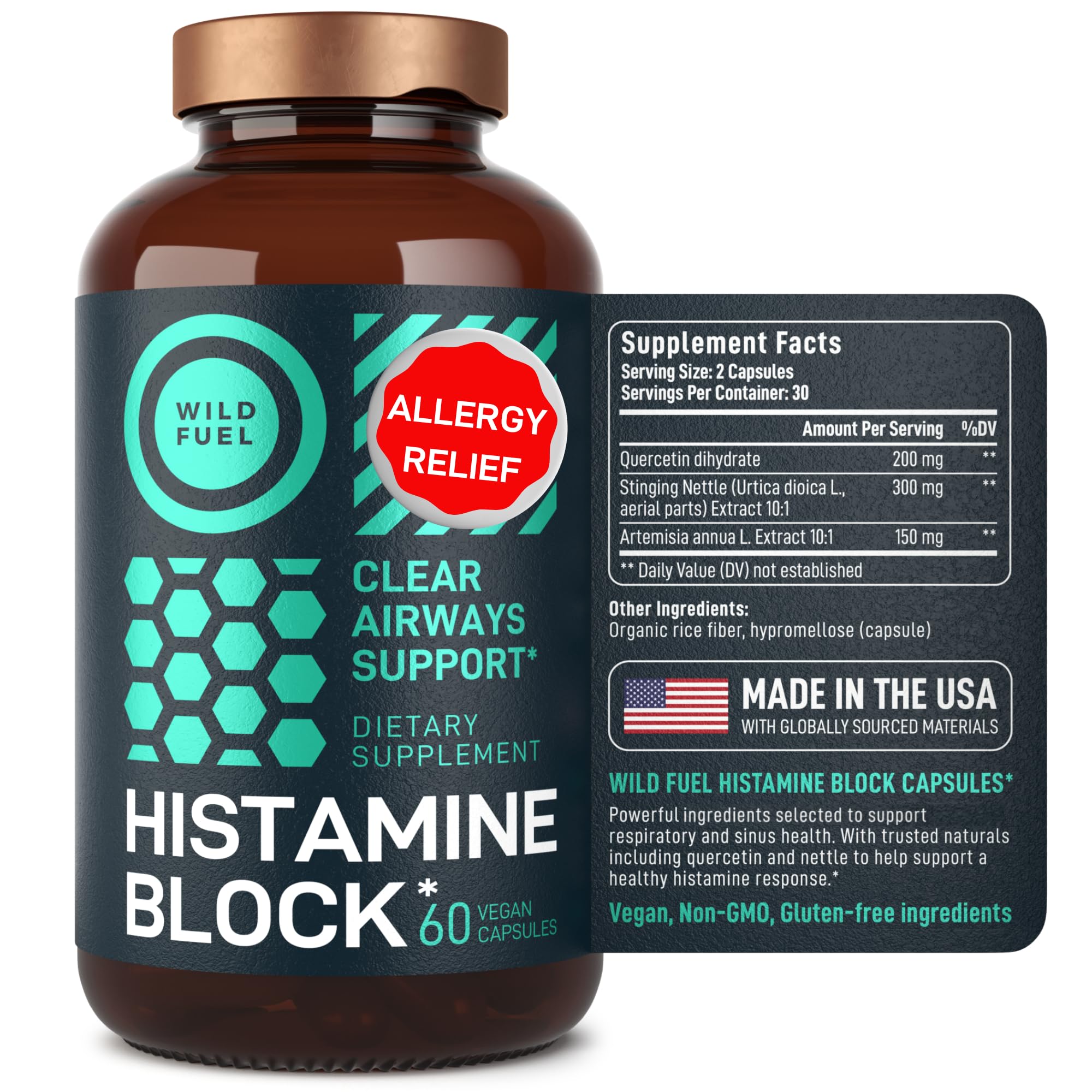Histamine Block Flavonoids Supplements – Quercetin, Nettle & Artemisia – Seasonal Allergy Support – 60 Caps